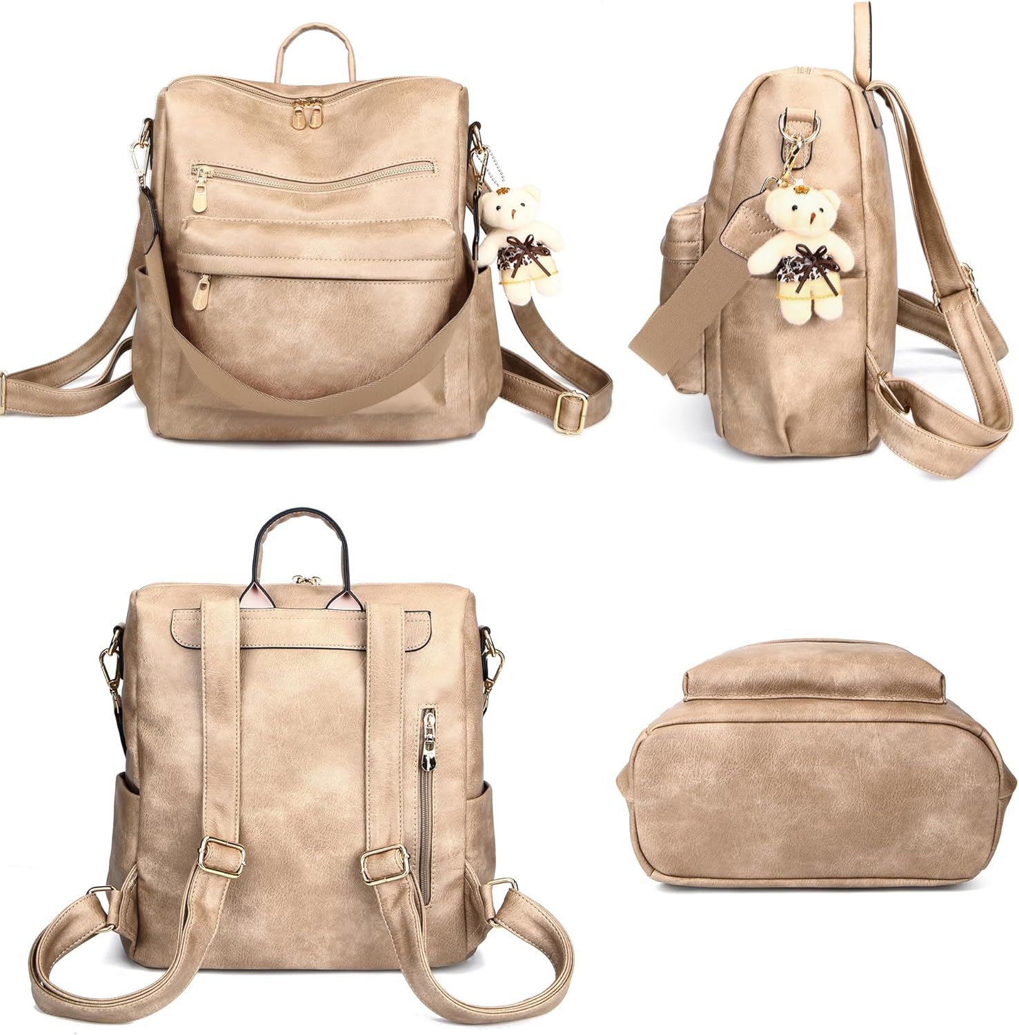 Soperwillton Women Backpack Purse Multipurpose Design Handbags Shoulder Bag PU Leather Travel bag Backpack Set 2pcs - Image 2