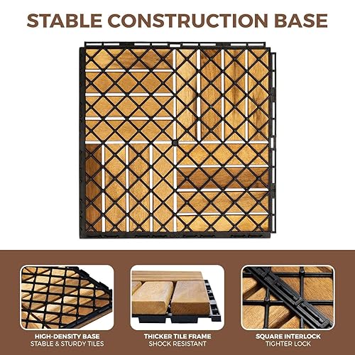 Miniatura 3 de 10 azulejos entrelazados para terraza, 12 x 12 pulgadas, impermeables, de madera, para interiores y exteriores, suelos de fácil presión, balcón,