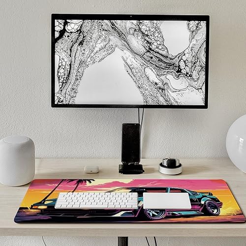 Miniatura 6 de Large Mouse Pad Classic Retro Sports Car Synthwave Sun Palm Trees Art Desk Mat Computer Accessories Gaming Office Organizers Supplies Decor