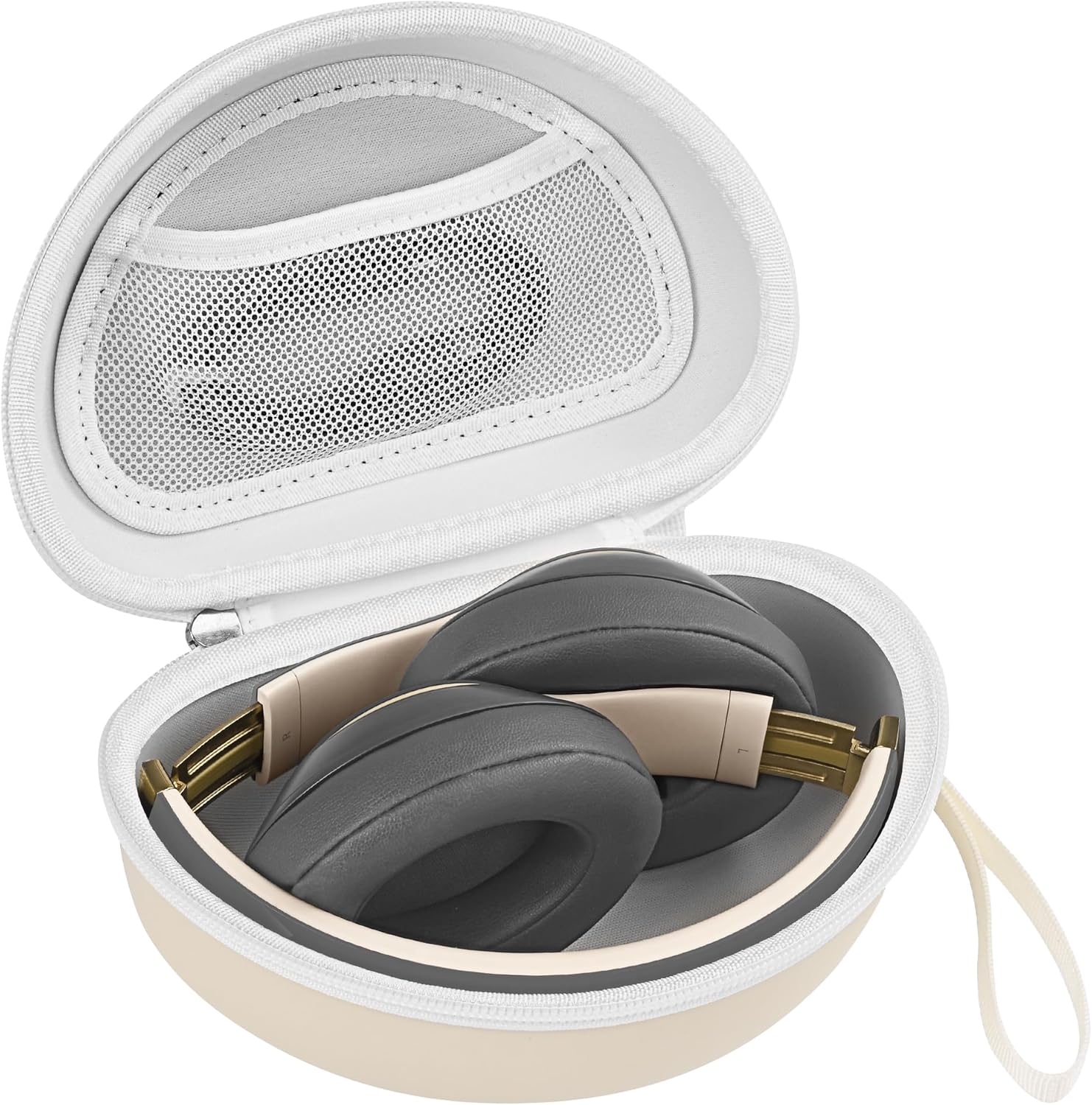 Hard Headphone Case for Beats Solo 4, Studio Pro, Solo 3, Studio 3, Solo 2,Over Ear Headphone Carrying Case with Storage Cable Bag Strap for Travel (Beige)