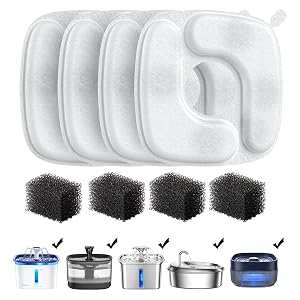 Veken Cat Water Fountain Filters 4 Pack Replacement Filters 4 Pack Replacement Pre-Filter Sponges Set for 50oz 84oz