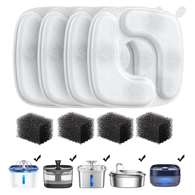 Veken Cat Water Fountain Filters 4 Pack Replacement Filters 4 Pack Replacement Pre-Filter Sponges Set for 50oz 84oz