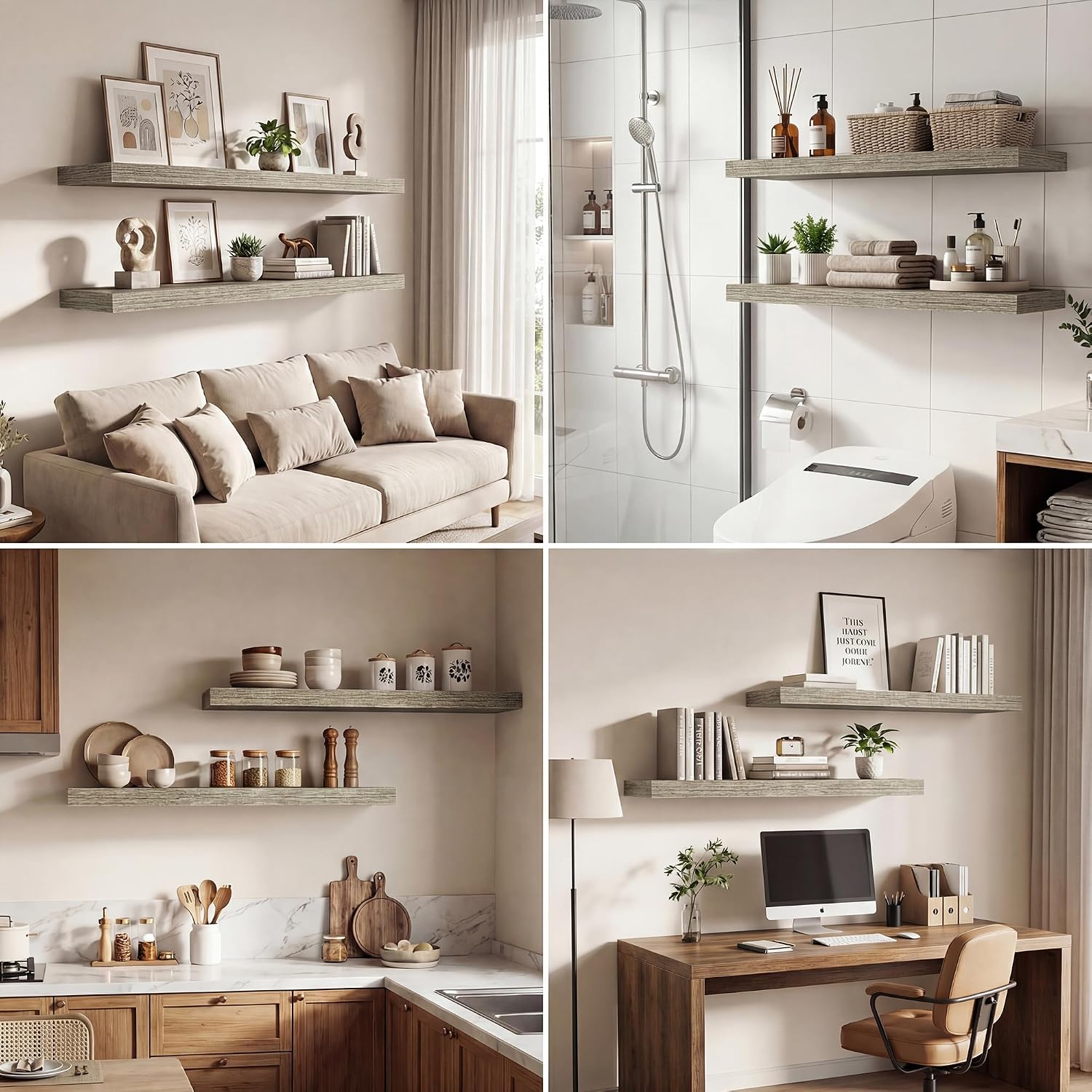 Dreamland 20 Inches Floating Shelves for Wall, 9.3" Deep Long Floating Shelves Set of 2, Large Display & Storage Shelf, Wall Shelf for Bathroom Bedroom Living Room Kitchen Office, Grey