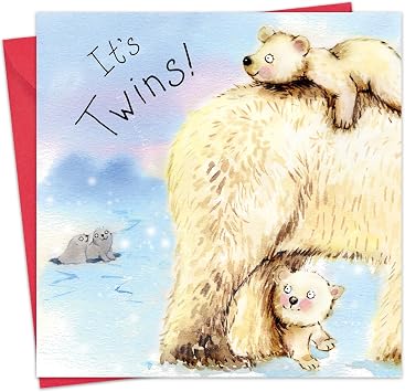 Twizler New Twins Card Twin Polar Bears - New Baby Twins Card - Card New Twins - Congratulations Baby Twins Card New Baby Card Twins New Twins Gift - Newborn Twins Card -Twins Baby Gifts