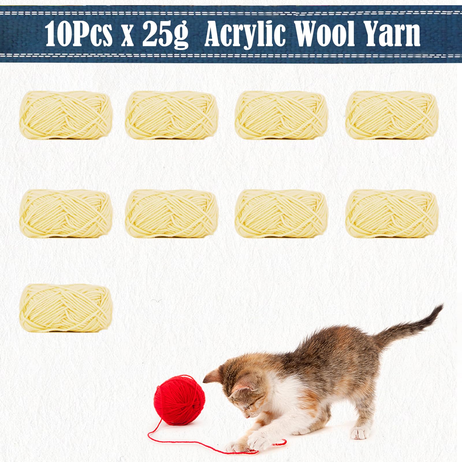 Crochet Yarn 10Pcs x 25g Yellow Knitting Cotton Yarn Wool for Crochet Kits for Beginners Adults Yarn for Crochet Knitting and Crafts-Baby Yellow - Image 3