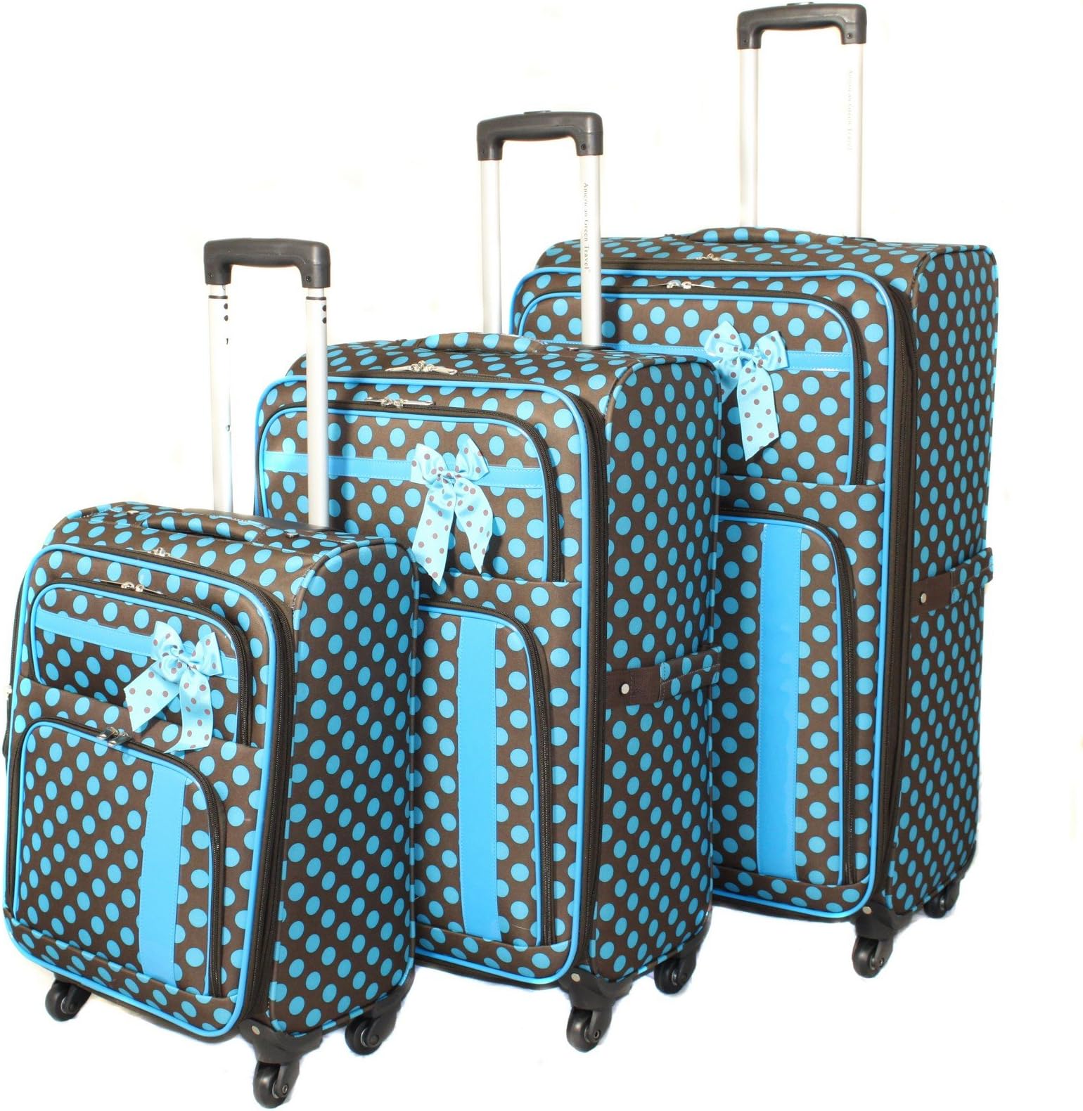 American Green Travel Polka Dot 3-Piece Spinner Luggage Set, Brown/Turquoise, One Size