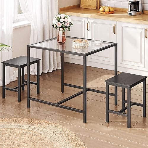 Miniatura 2 de HOOBRO Mordern BK80CZ01 - Juego de mesa de comedor de cristal para espacios pequeños, mesa de cocina y sillas para 3 mesas con sillas, muebles para
