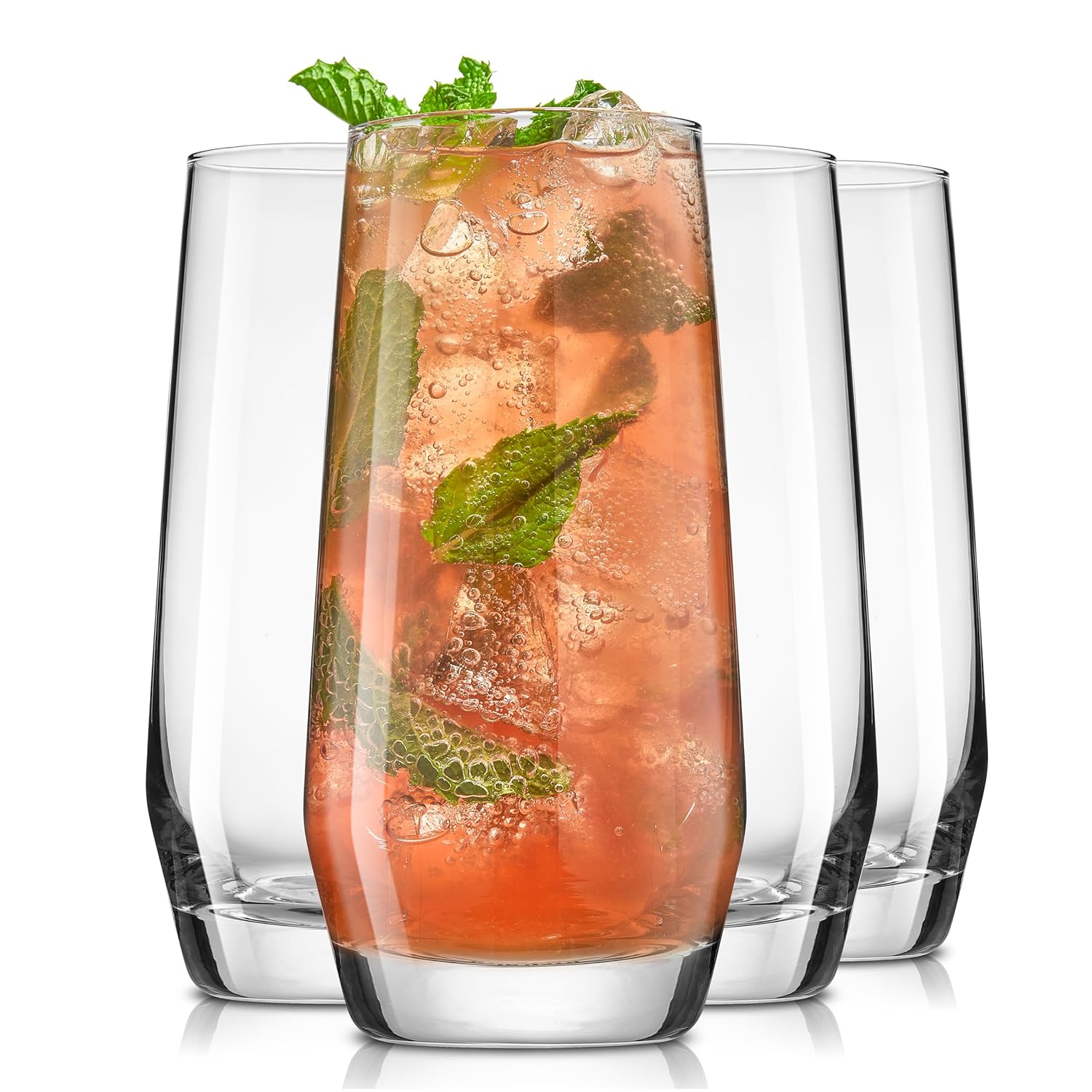 JoyJolt Gwen 18 5 oz Highball Glasses 4pc Tall Glass Sets Lead-Free Crystal Glass Drinking Glasses Water Glasses