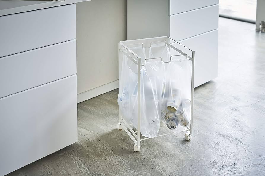 新品 tower 蓋無し 目隠し 分別ダストワゴン 2分別 ホワイト　レジ袋用 楽天市場】特典付き！ 【 山崎実業 分別ダストワゴン タワー 2