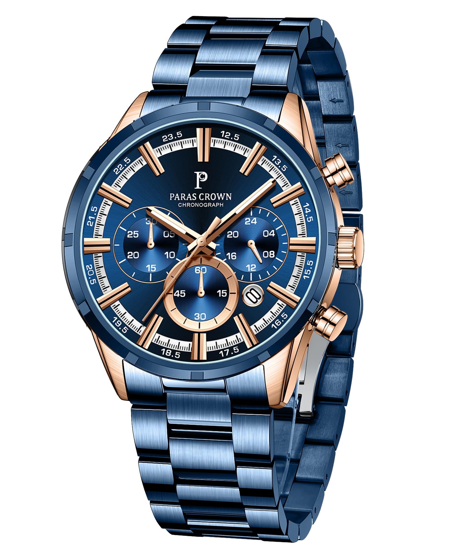 PC PARAS CROWN Orologio Uomo con Movimento al Quarzo Giapponese Cronografo Resistente all'Acqua 5 ATM Cassa in Acciaio Classico Elegante Orologio Cinturino in Silicone