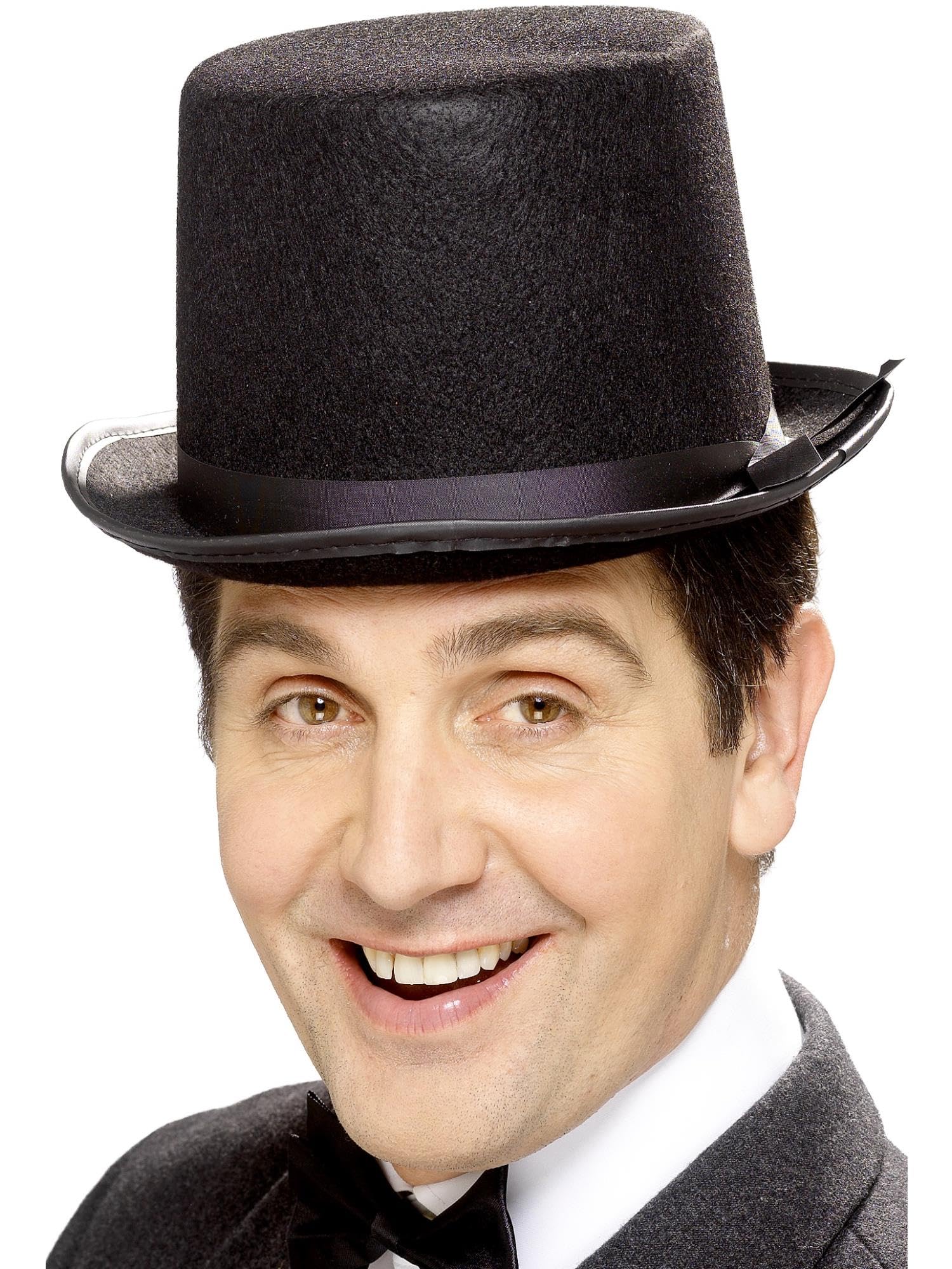 Smiffys Topper Hat, Black Felt with Black Band, Historical Fancy Dress, Adult Dress Up Hats