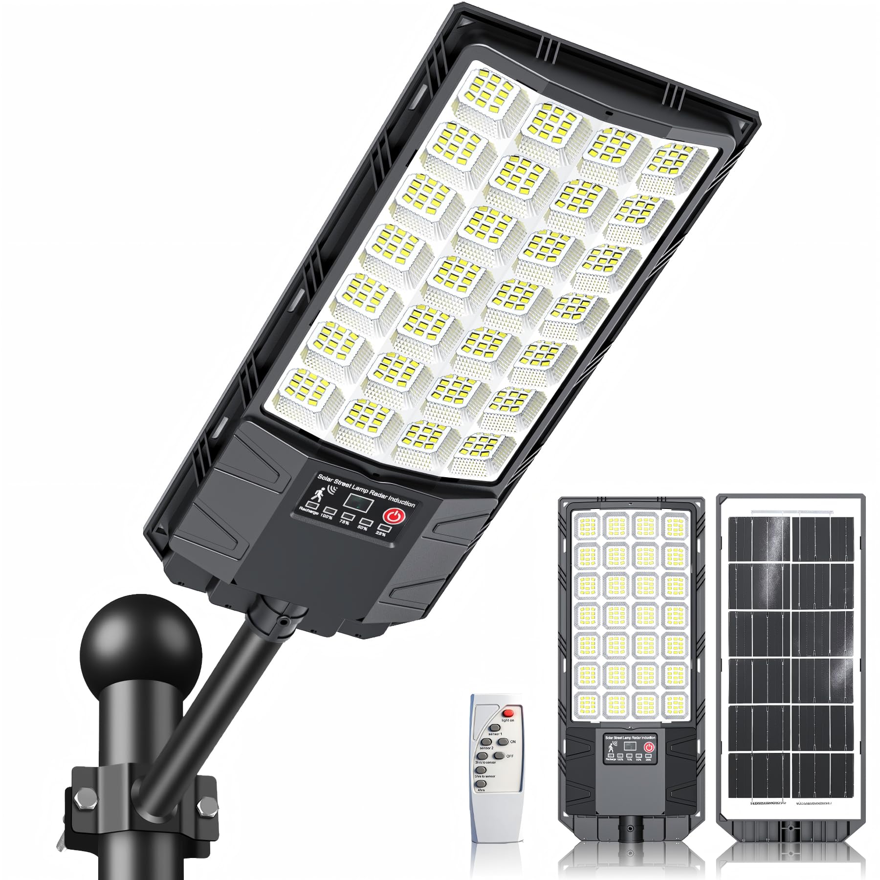 Farolas Solares Exteriore, 6500K Potente Farola Solar con Sensor de Movimiento, Mando a Distancia, IP66 Impermeable Foco Solar Lampara Exterior para Jardín Garage Patio Calzadas Calle