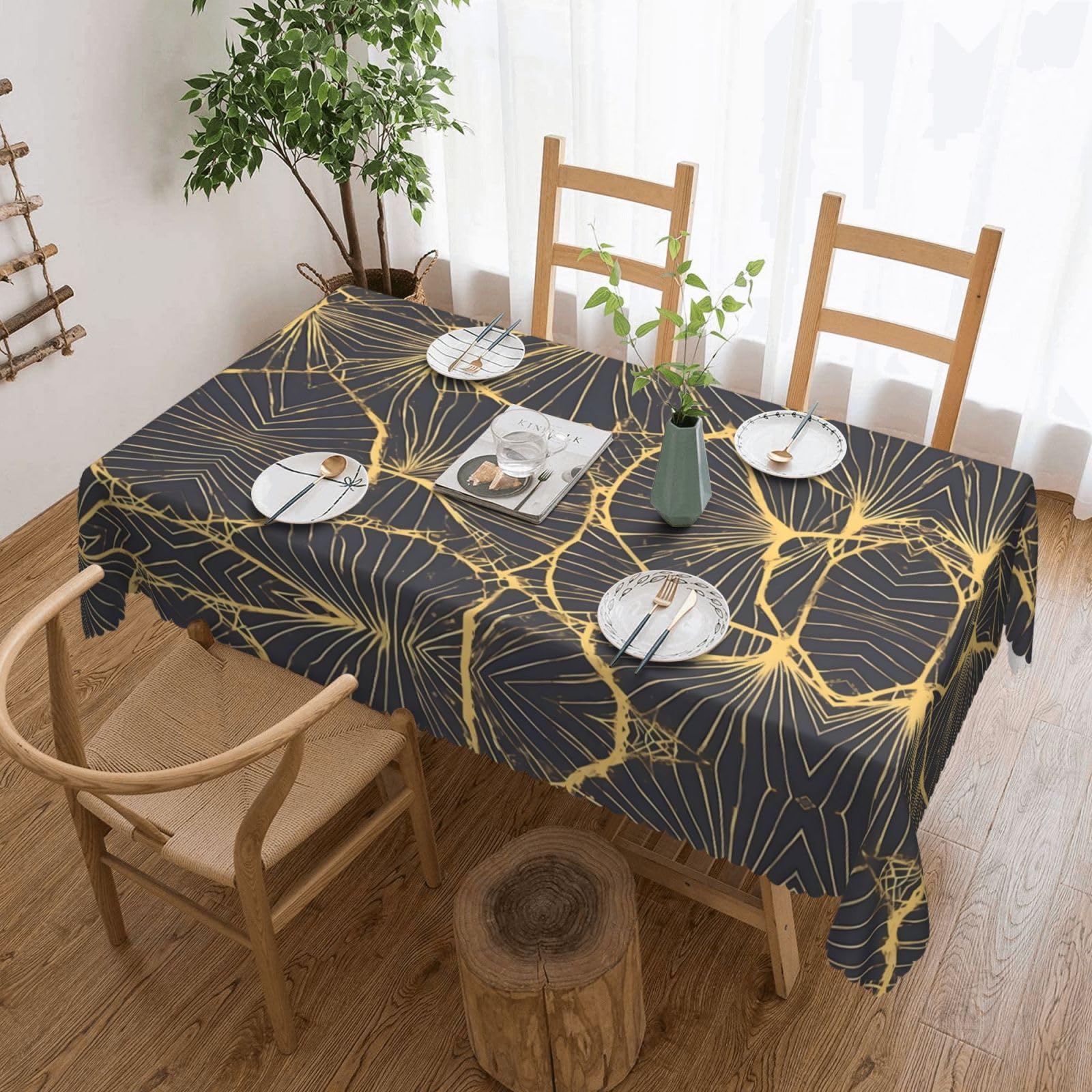 HLBSDM Golden Leaf Square Lace Tablecloth, 54x72 Inch Restaurant Decorative Tablecloth, Party Banquet Indoor and Outdoor Universal Tablecloth