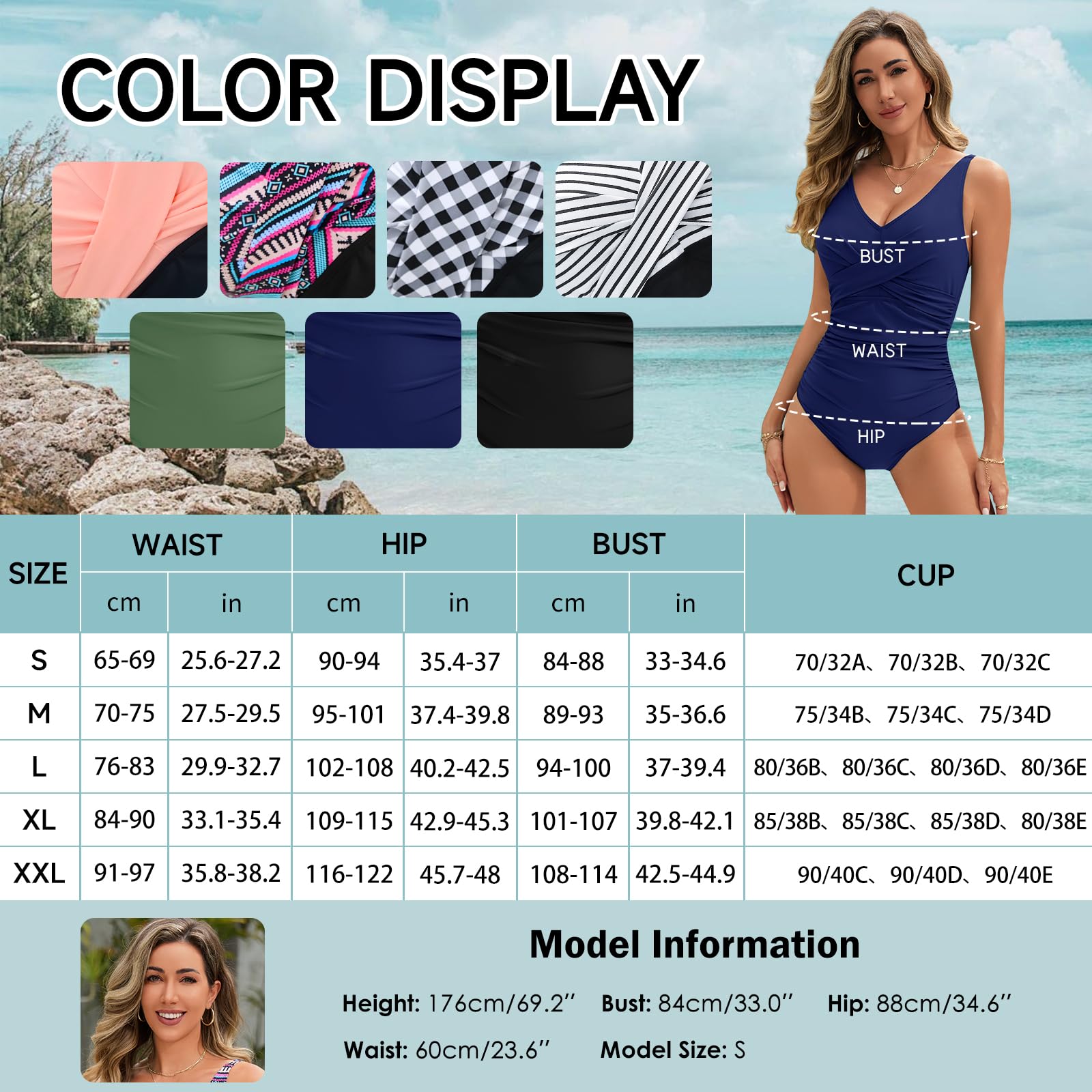 UMIPUBO Costume da Bagno Intero Donna Sexy Scollo a V Costumi da Mare Interi Curvy Push Up Imbottito Reggiseno Bikini Controllo della Pancia Cross Costumi Un Pezzo Spiaggia Beachwear