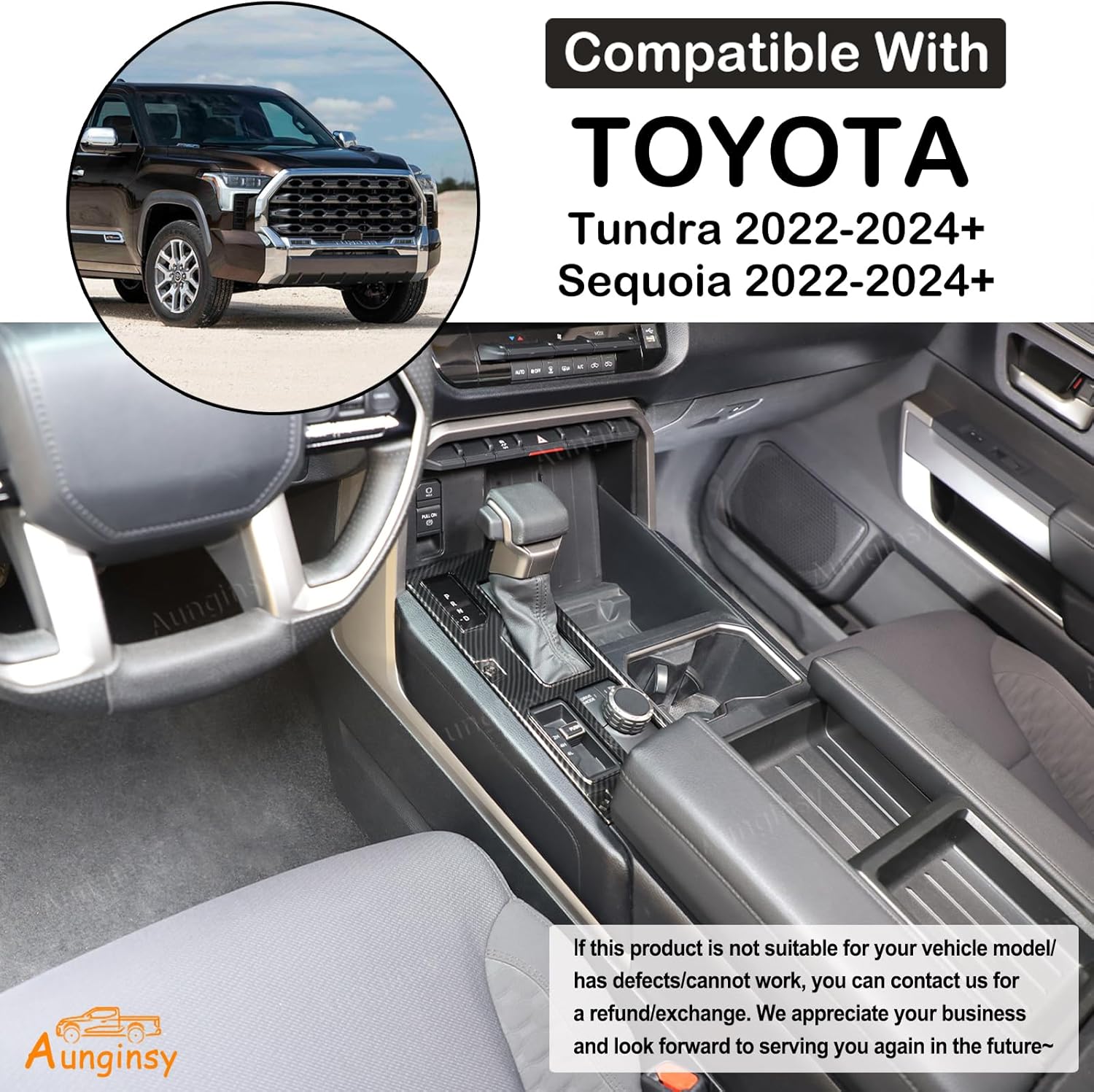 Aunginsy Central Control Gear Shift Panel Trim Cover Compatible with Toyota Tundra/Sequoia 2022-2025 Car Gear Shifter Console Anti-Scratch Panel Frame Protect Sticker with 4WD Accessories(Mech Style)
