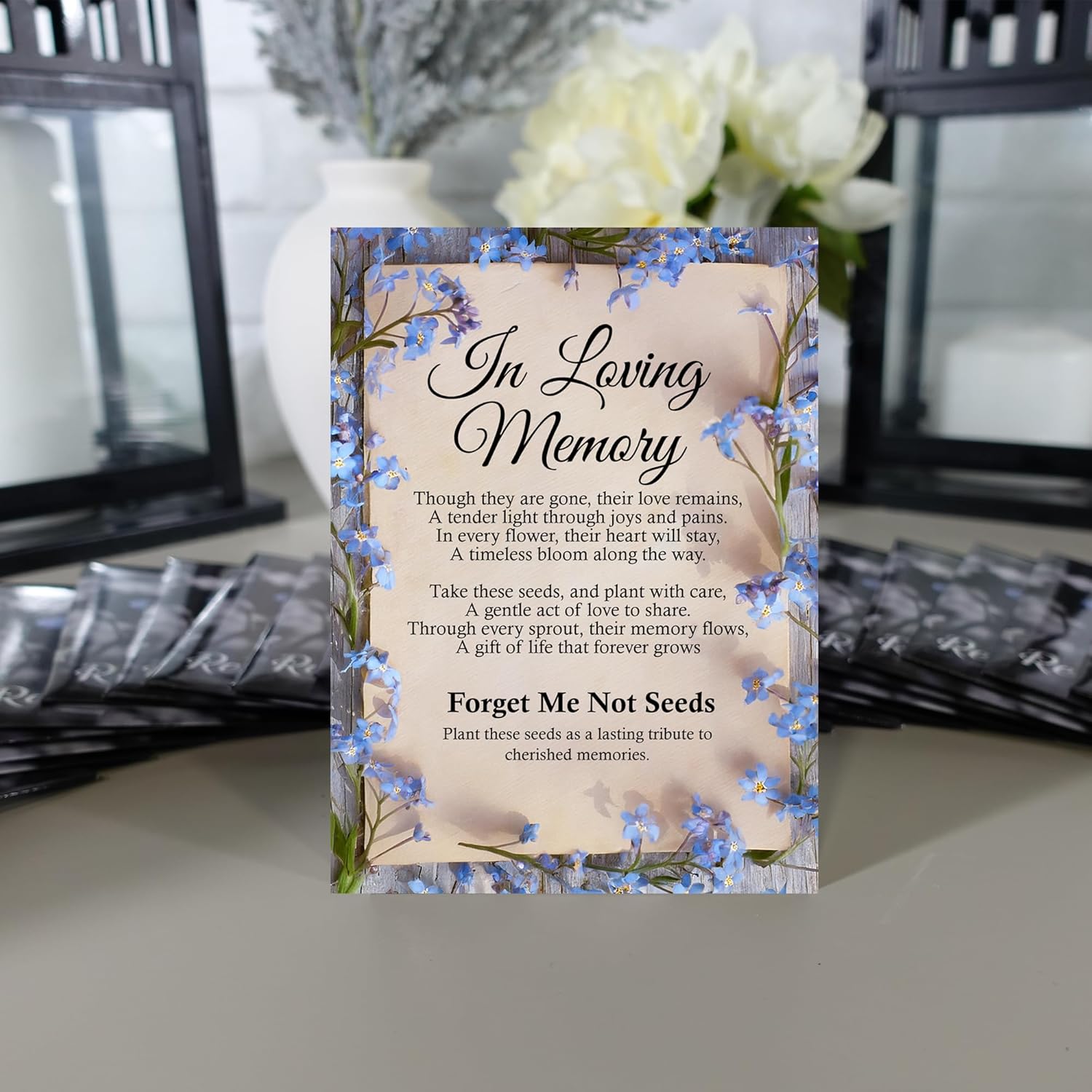 50pc Blue Premium Pre-Filled Forget Me Not Seeds Packets Favors for Funerals, Funeral Decorations, Celebration of Life Decorations, Celebration of Life Ideas, Memorial Cards (50)