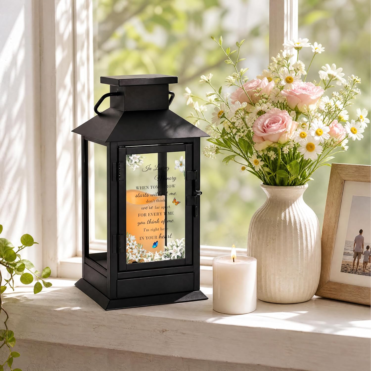 Memorial Lantern with Drawer for Keepsakes, Sympathy Gifts for Loss of Loved One, Bereavement Condolences Gifts in Memory of Loved One, Black