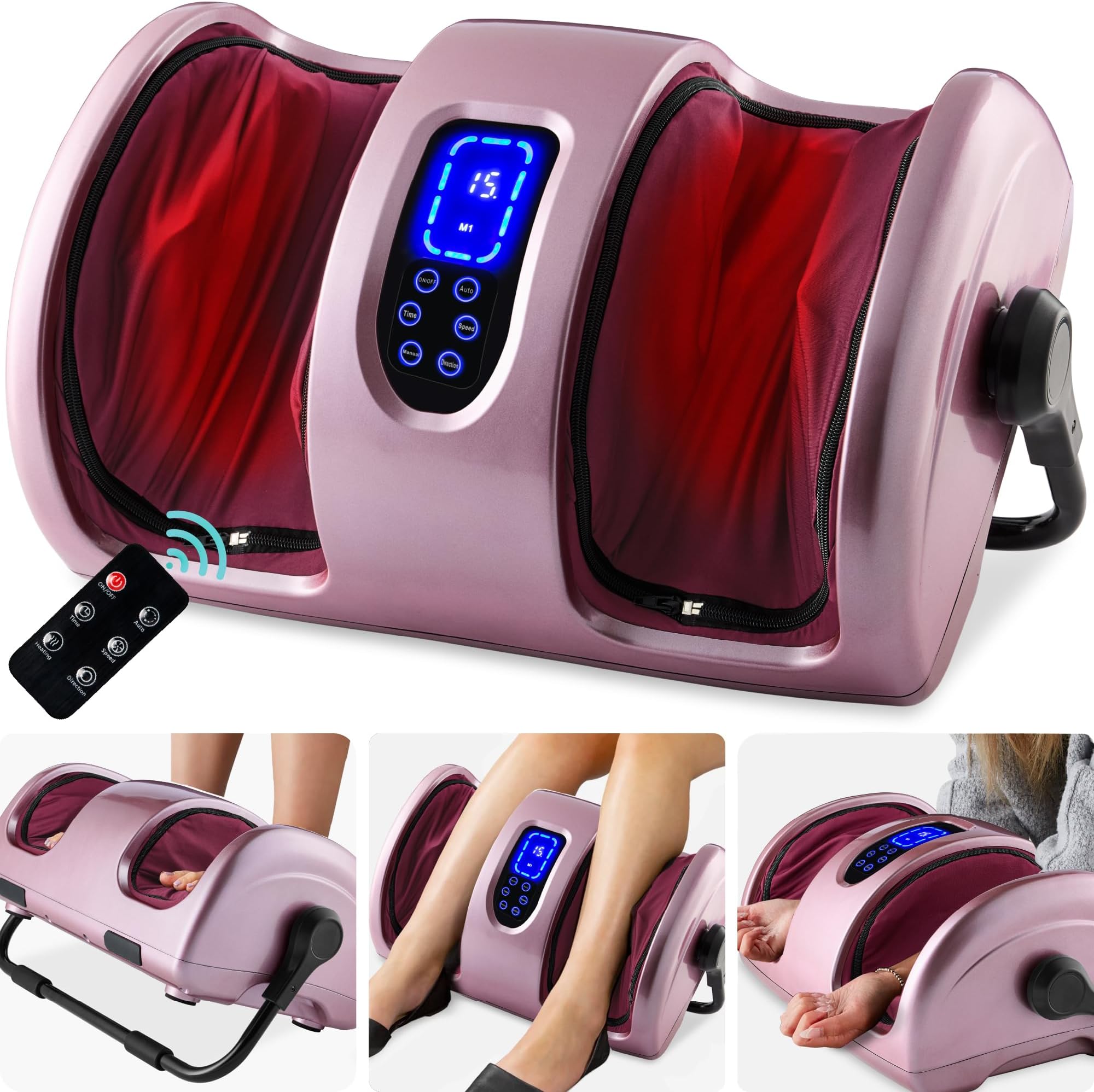 Best Choice Products Heated Shiatsu Foot Massager for Pain Relief, Plantar Fasciitis, Neuropathy, Blood Circulation w/Compact Design - Rose Gold