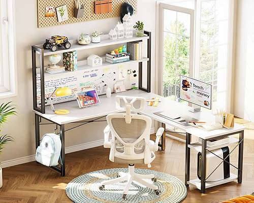 Miniatura 5 de ODK Escritorio para juegos en forma de L con gabinete, escritorio para computadora con estantes de almacenamiento, escritorio en forma de L de 66