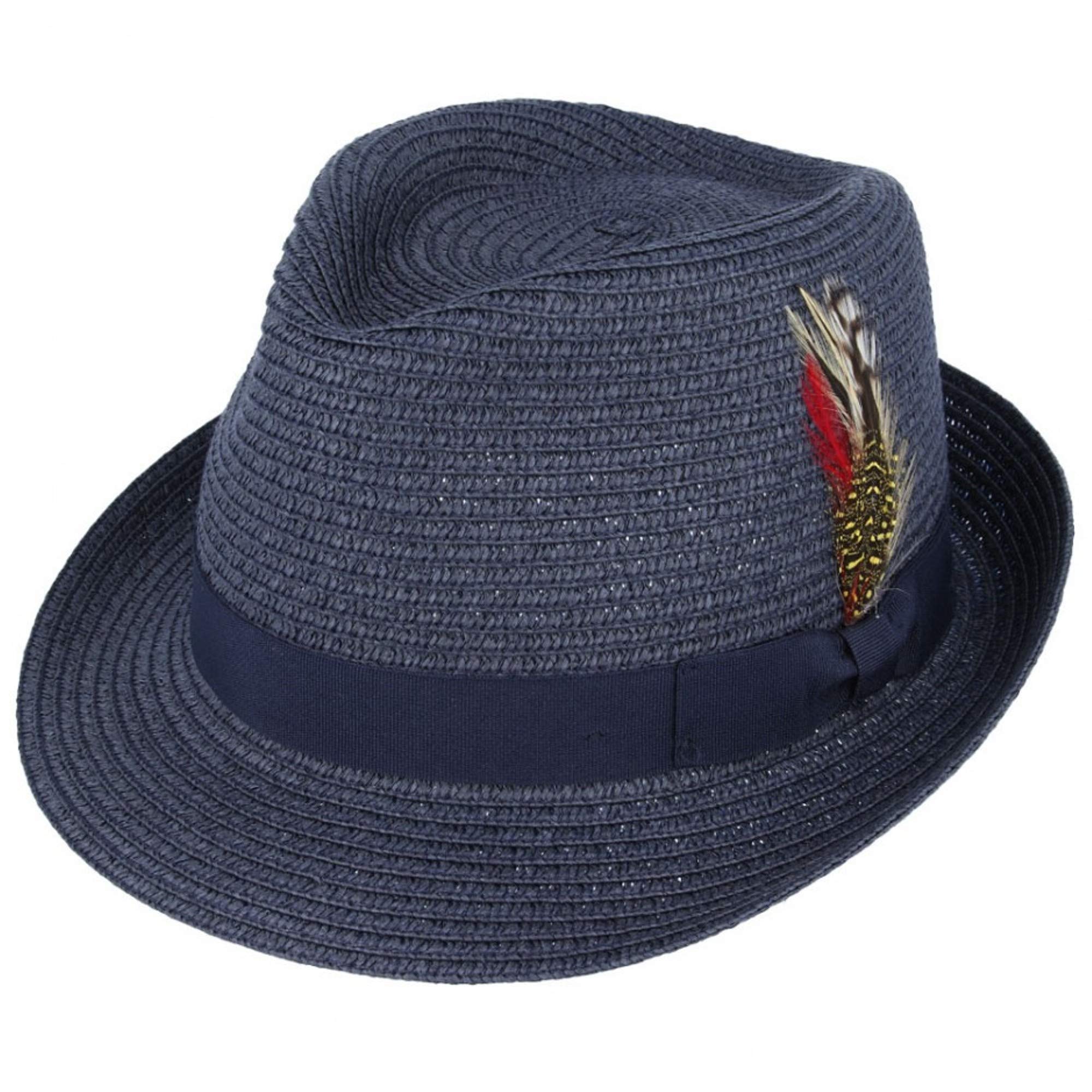 Maz Unisex Navy Paper Straw Crushable Summer Beach Trilby Hat With Band And Adjustable Sweatband (, Large(59Cm))