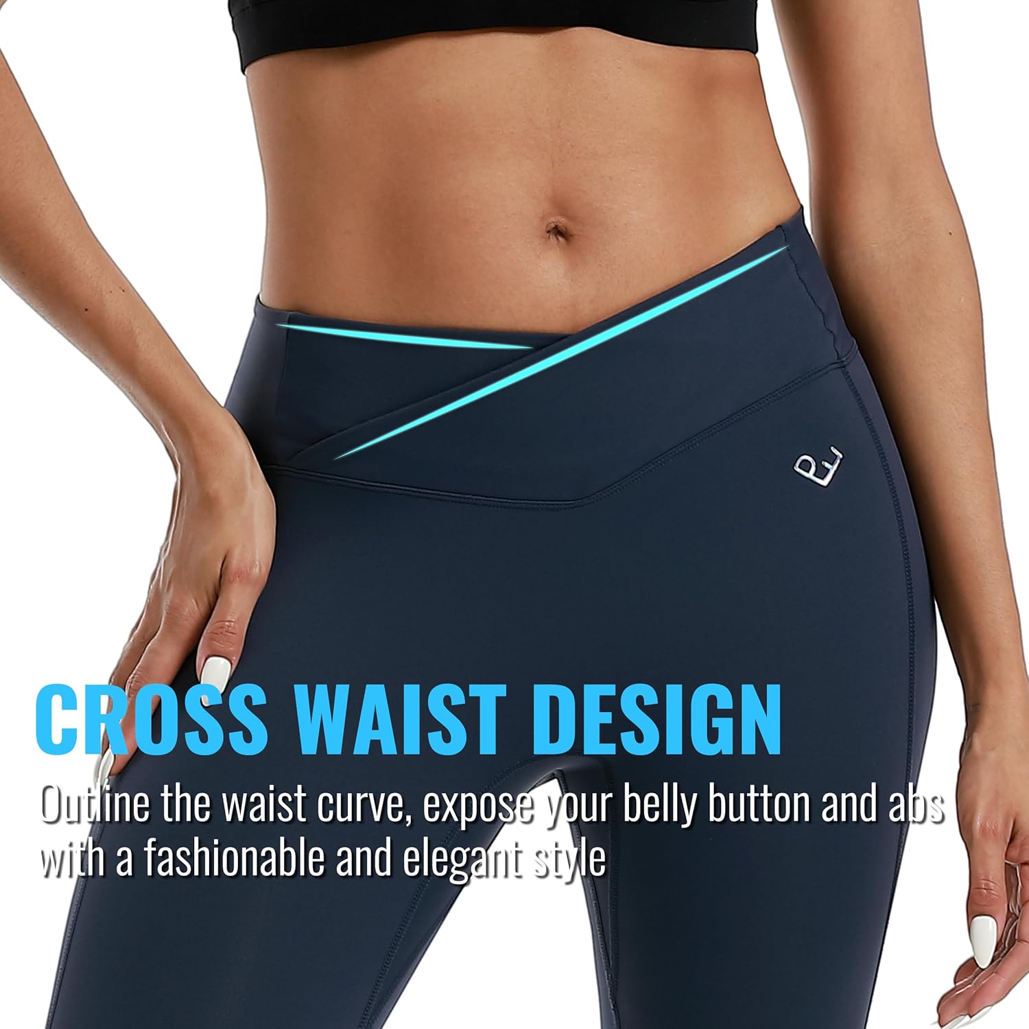 Crossover Workout Leggings for Women, Tummy Control V Cross Waist Yoga Pants, No Front Seam Activewear Leggings - Image 2