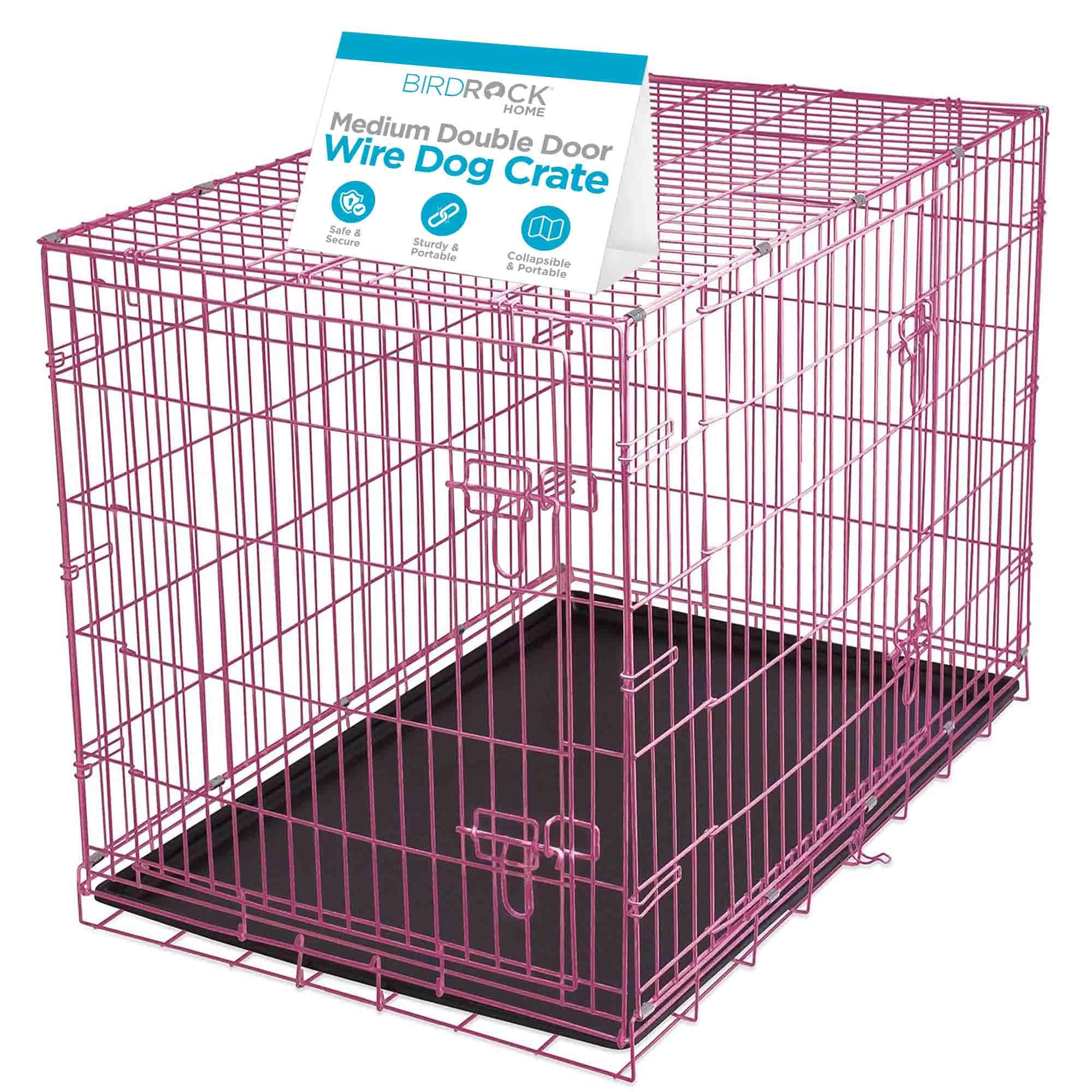 Internet's Best Wire Dog Crate for Dogs - Double Door Metal Steel Crate, Indoor Folding & Collapsible Cage, Secure & Durable, Portable Travel Kennel, Ideal for Home Use - Pink, 36 Inches