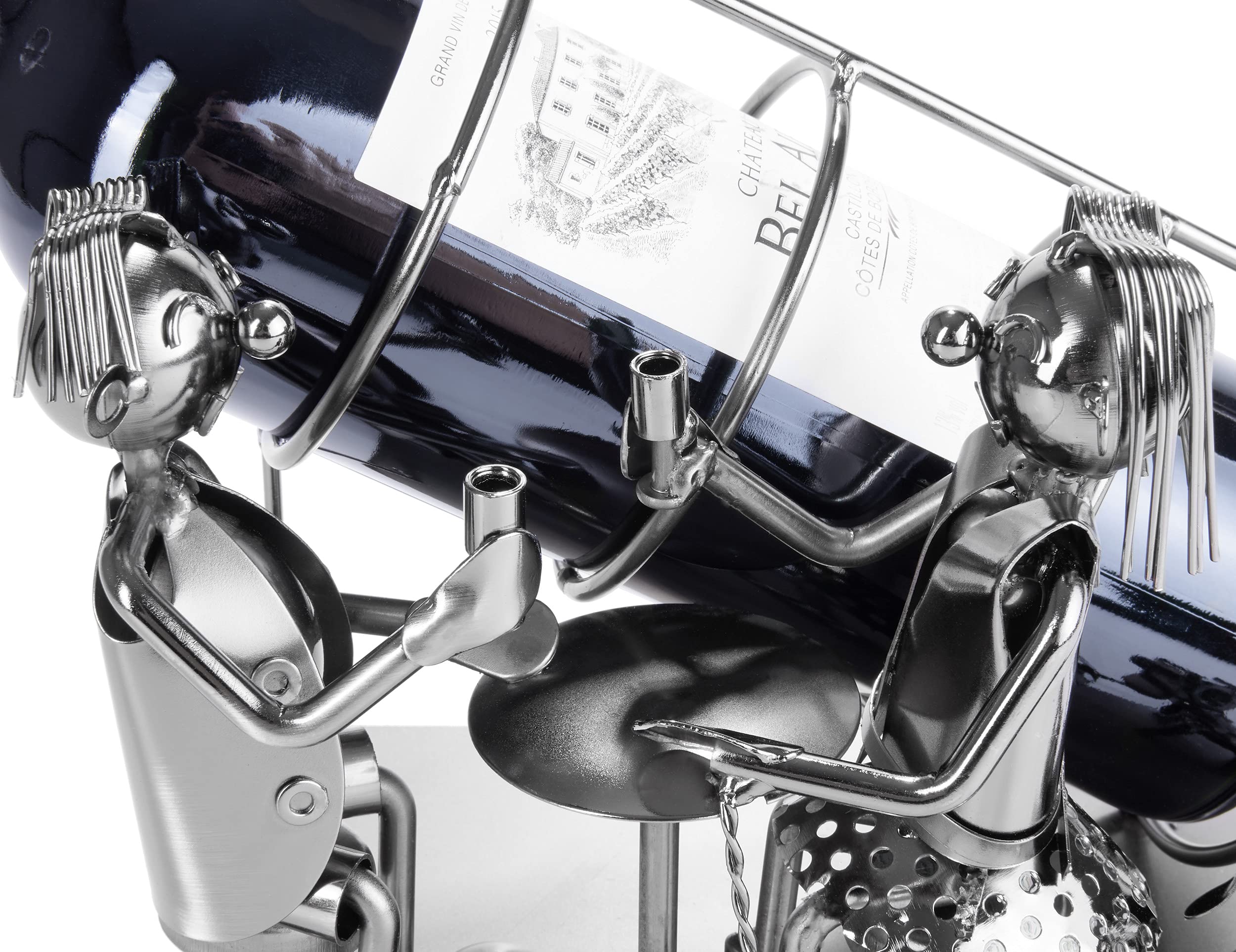 BRUBAKER Portabottiglia da Vino dal Raffinato Design Coppia Romantica - Portabottiglie per Vino in Metallo con Biglietto di Auguri