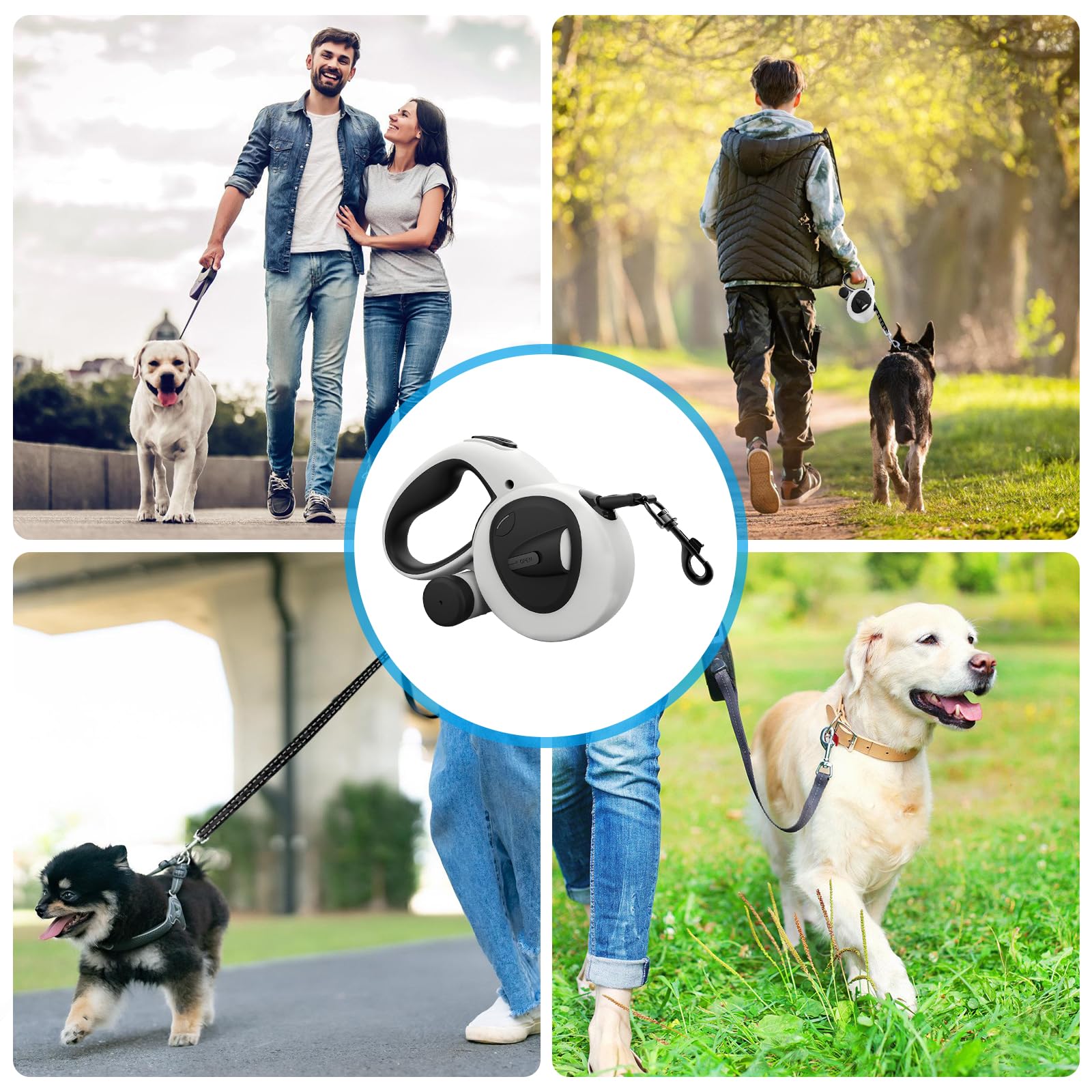 Guinzaglio retrattile per cani, 5 m, con luce a LED, senza grovigli, impugnatura antiscivolo, per cani di piccola e media taglia