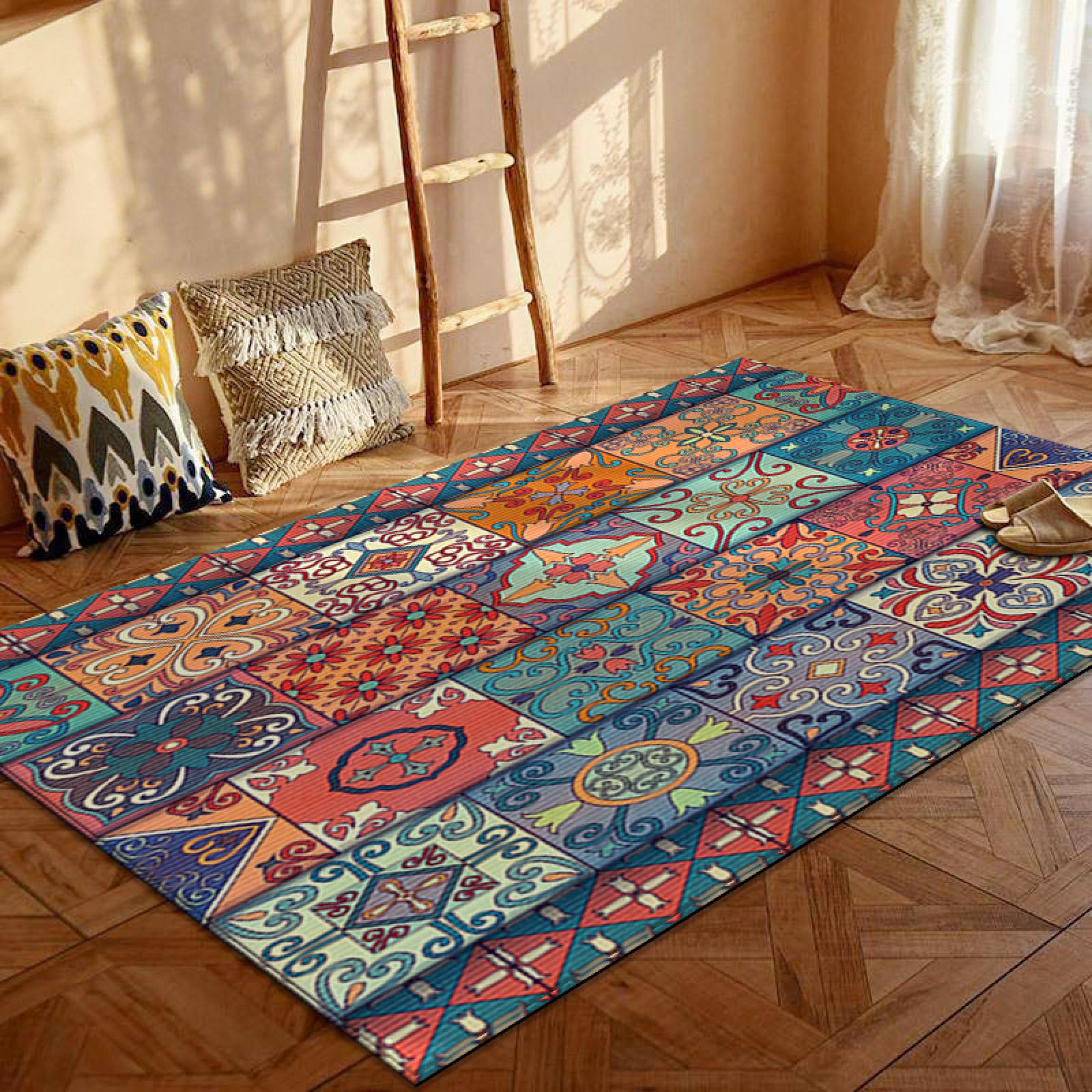 Felpudo Entrada Casa Retro Azul del Cielo Alfombra Salon Lavable Alfombra Entrada Casa Exterior Poliéster Felpudo Exterior Lluvia Suave Alfombras de Habitacion Salon Antideslizante Tapete 100x150cm