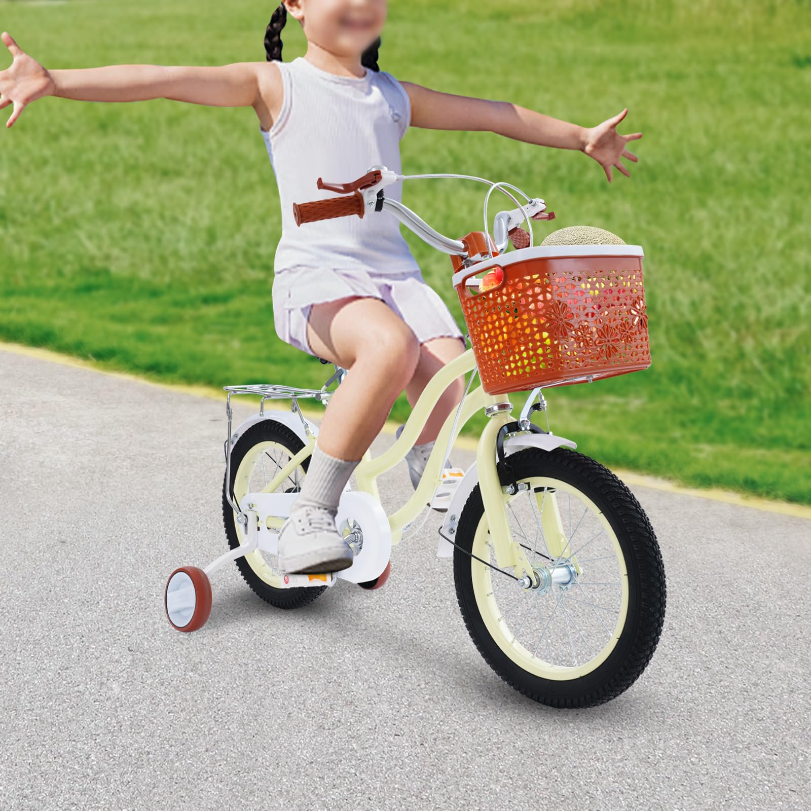 Vélo pour enfant 14 pouces | Vélo pour enfant avec roues stabilisatrices et panier avant | Hauteur réglable | Vélo pour enfant à partir de 3 ans garçons et filles