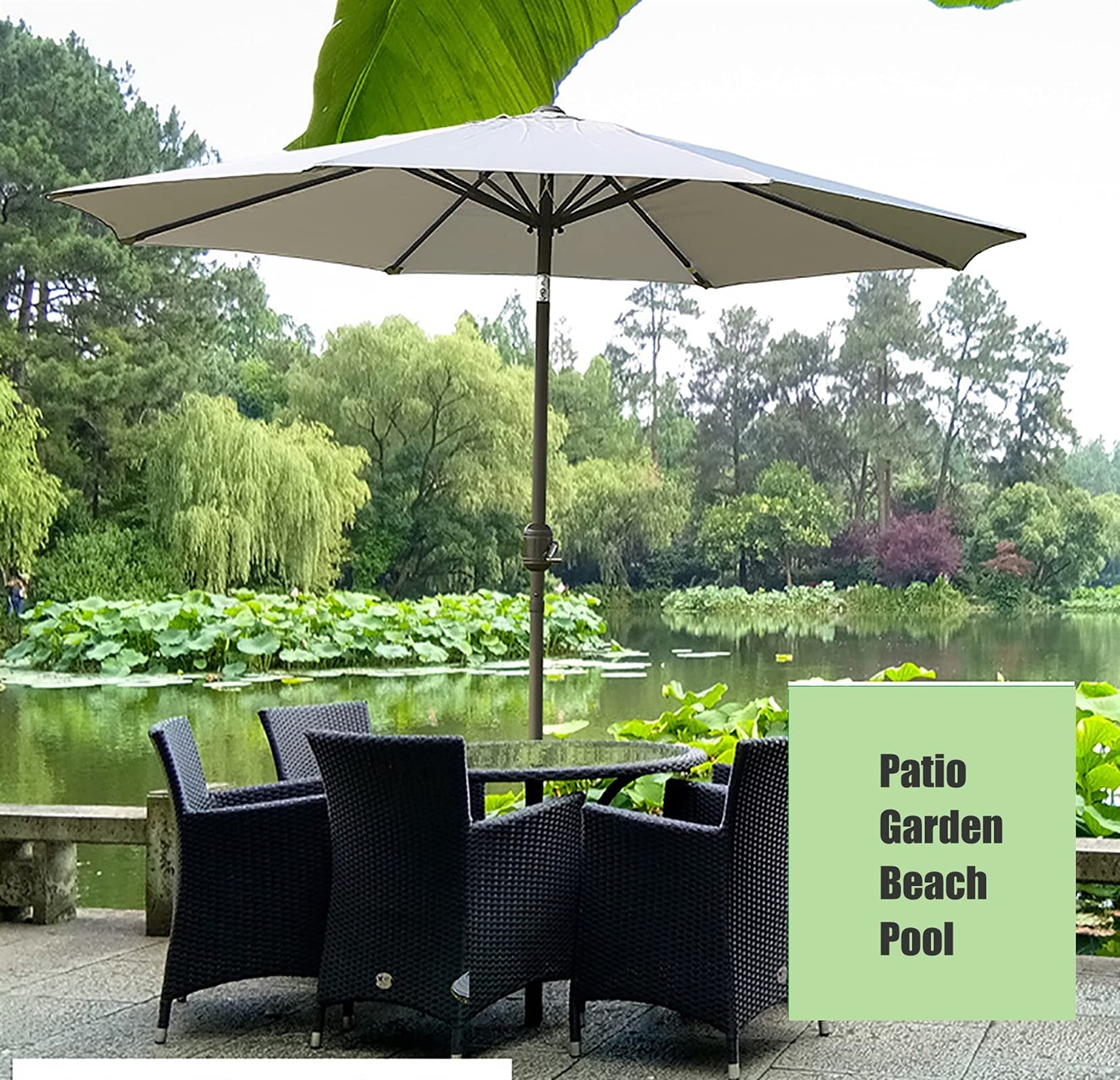 Parasol ogrodowy, duży, 2,7 m, na zewnątrz, z korbą i 8 żebrami, przechylany parasol stołowy do ogrodu/trawnika, biały, zewnętrzny baldachim przeciwsłoneczny