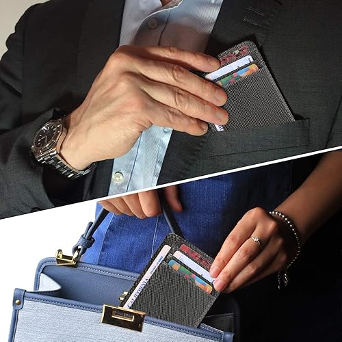 Miniatura 3 de Cartera delgada minimalista de cuero para tarjetas de crédito RFID bloqueo con ventana de identificación