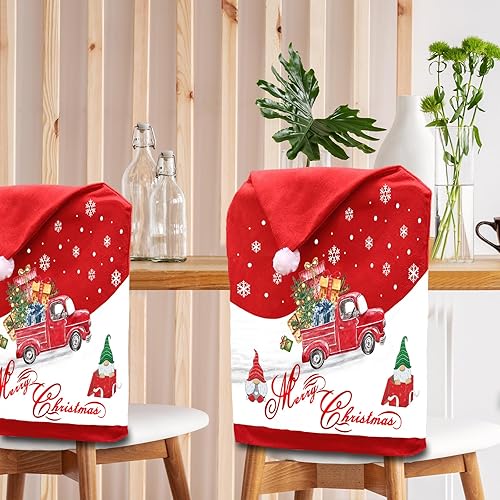 Miniatura 6 de Juego de 2 fundas para sillas de Navidad, fundas para sillas de Navidad, fundas para sillas de Papá Noel, decoraciones navideñas para sillas de