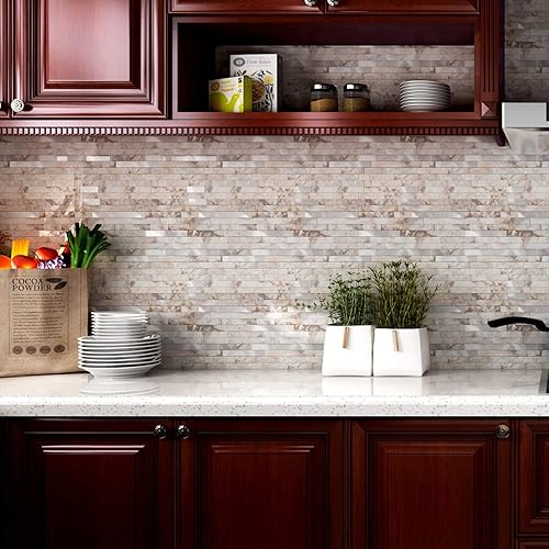 Miniatura 2 de Yipscazo - Losetas de azulejo en muro, de metal de madera, para despegar y pegar, adhesivos, para cocina, baño, lavandería, cámper, chimenea (30,5 x