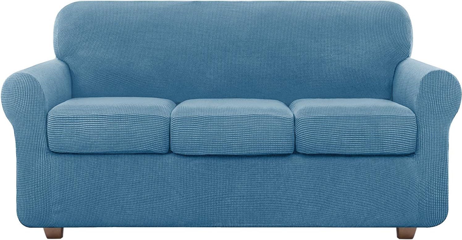 NORTHERN BROTHERS Couch Covers for 3 Cushion Couch Sofa, 4 Pieces Stretch Soft Sofa Couch Slipcovers for 3 Seat Cushion Couch, Washable Pet Sofa Furniture Covers for Living Room (Light Blue)