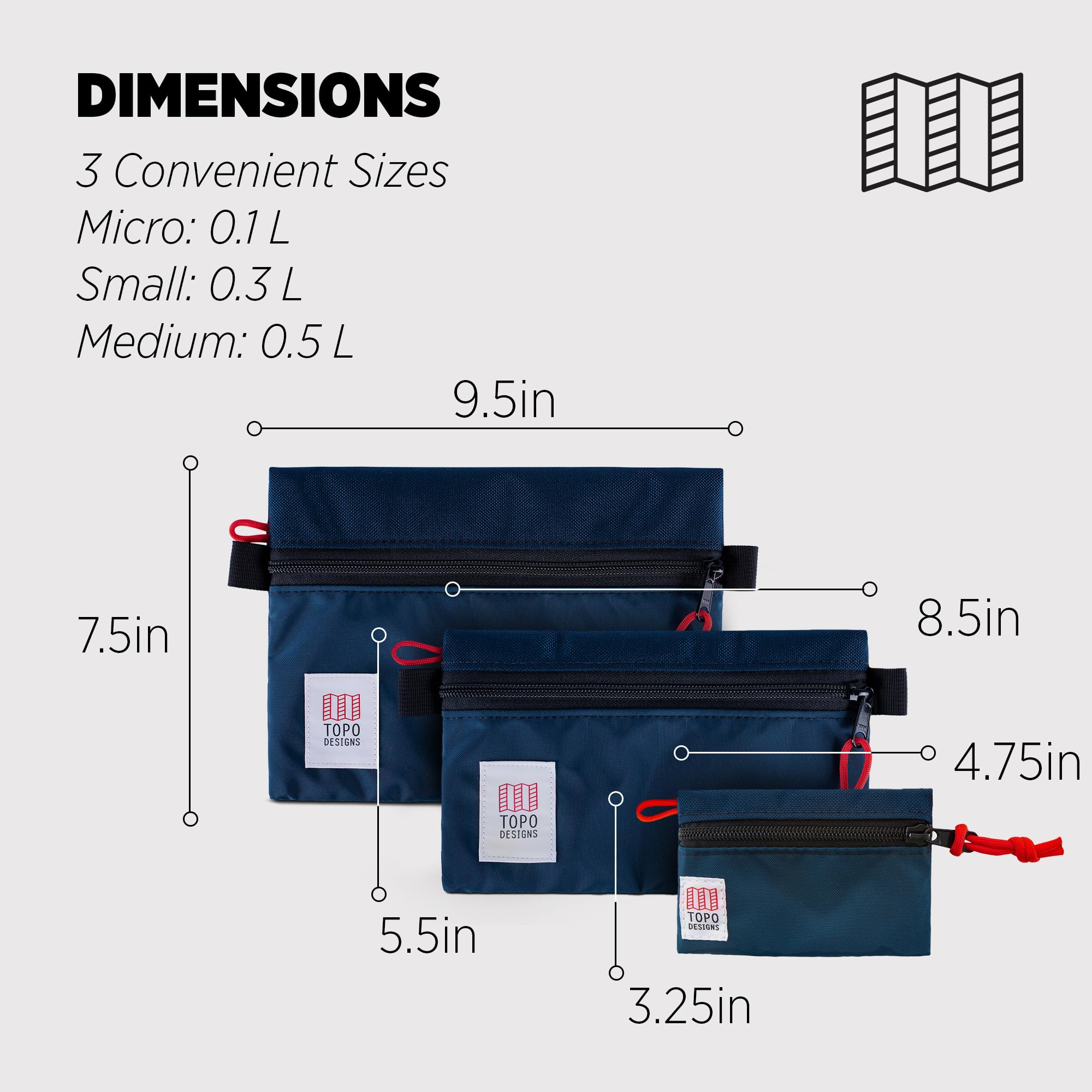 Topo Designs Zubehörtaschen-Set, Navy/Navy, 3 Piece Bundle, Zubehörtaschen-Set