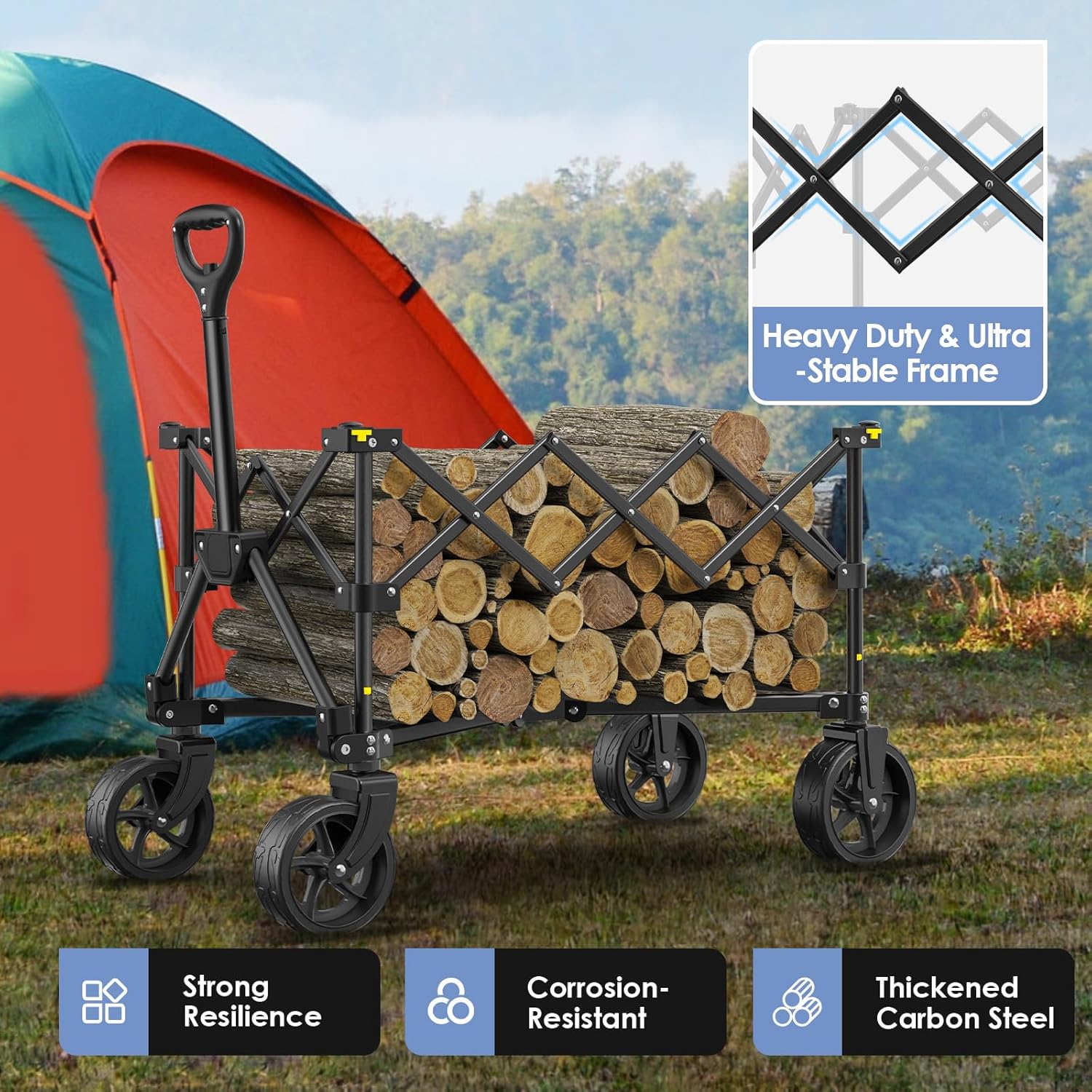 Collapsible Wagon Carts, 120L Foldable Wagon Cart with All Terrain Wheels 330LBS Heavy Duty, Portable Utility Wagon for Grocery Shopping Fishing Garden Sports Beach Wagon Camping Cart Collapsible Wagon Carts, 120L Foldable Wagon Cart with All Terrain Wheels 330LBS Heavy Duty, Portable Utility Wagon for Grocery Shopping Fishing Garden Sports Beach Wagon Camping Cart