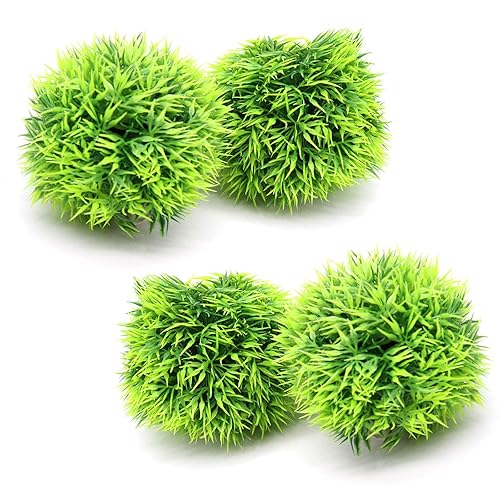 Besimple 4 Pack Aquarium Plastic Plants Grass Ball, Artificial Marimo