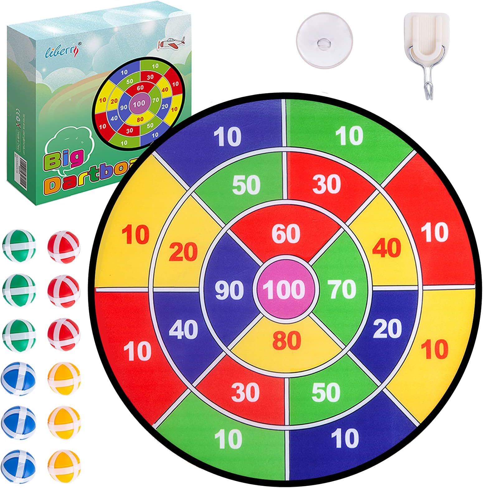 Liberry Dart Board for Kids, 26 Inch Enlarge Kids Dart Board with 12 Sticky Balls, Fun Board Games Yard Games and Party Games for Children, Indoor and Outdoor Toys for Boys Girls Aged 3+