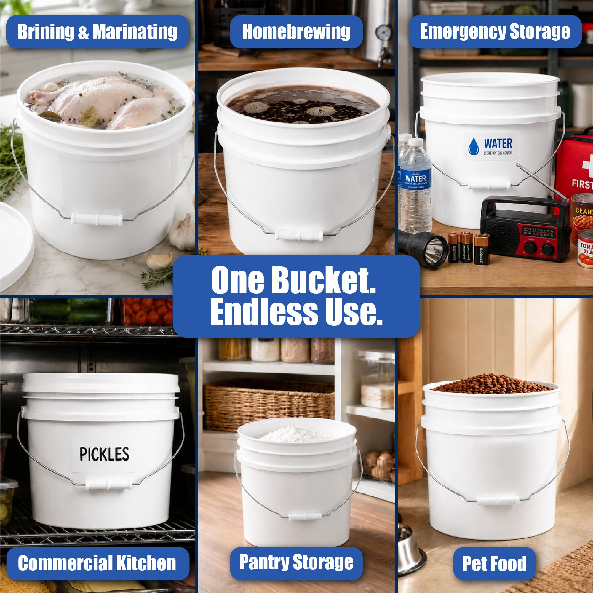 3,5 galones cubo de plástico blanco y tapa – Durable 90 Mil cubo multiusos – Calidad alimentaria – no contiene BPA plástico – reciclable – 1 unidades