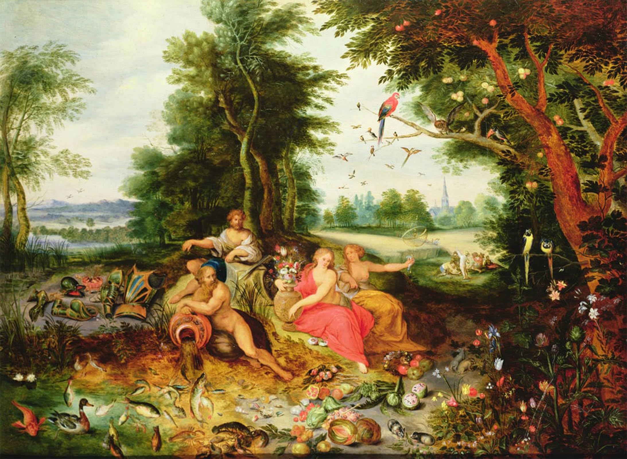 ARTXLXXBN Famous Print Painting Colorful Art Print the Four Elements by Jan Van Kessel the Elder Canvas Art Decorations for Home Decor 60x90cm