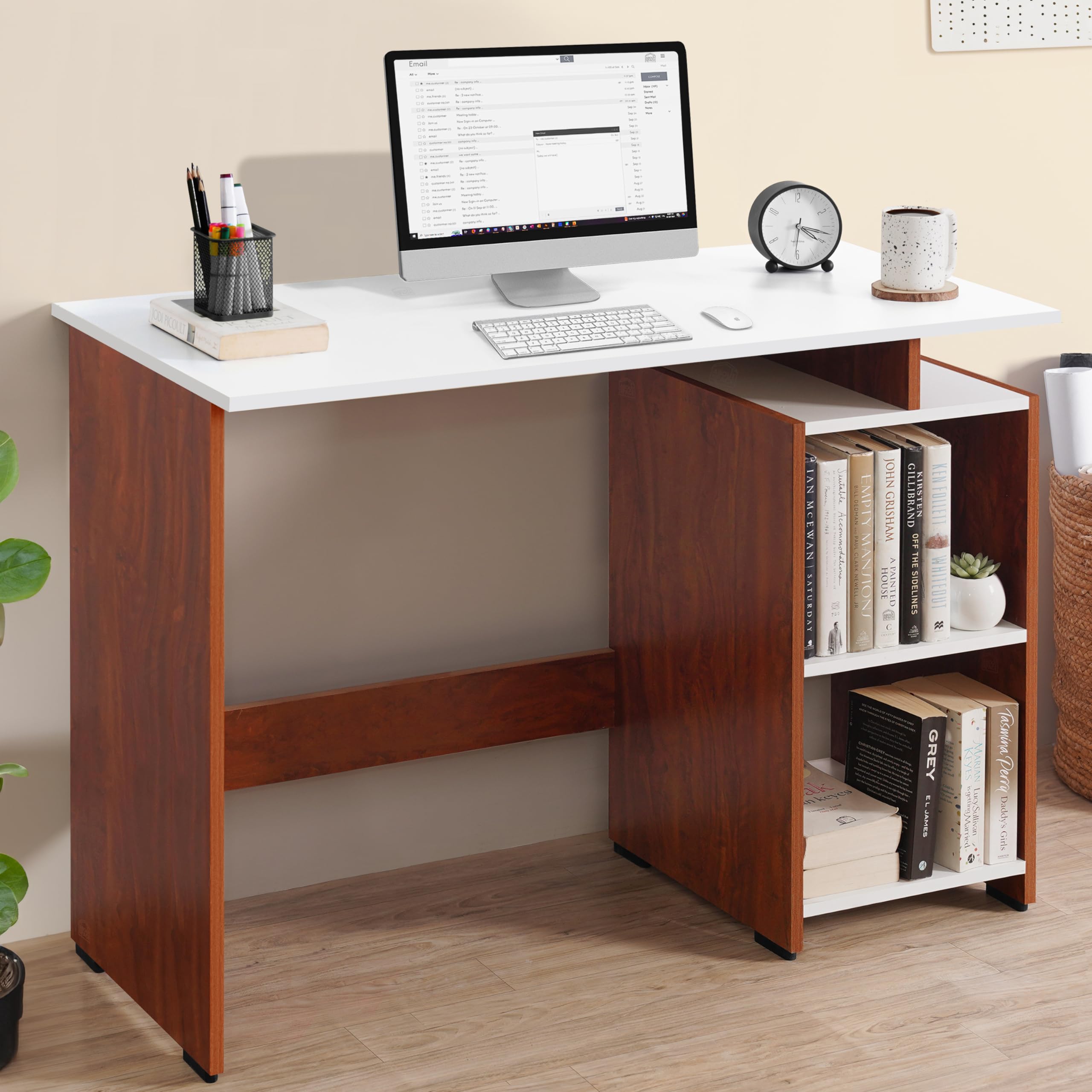 ABOUT SPACE Study Table with 2 Tier Bottom Storage - Office Desk - WFH Computer Table for Laptop, PC- Engineering Wood Working, Drawing, Office Table for Home (White & Oak Red-L 100 x B 50 x H 75 cm) (B0D2GVRXMT) Amazon Price History, Amazon Price Tracker