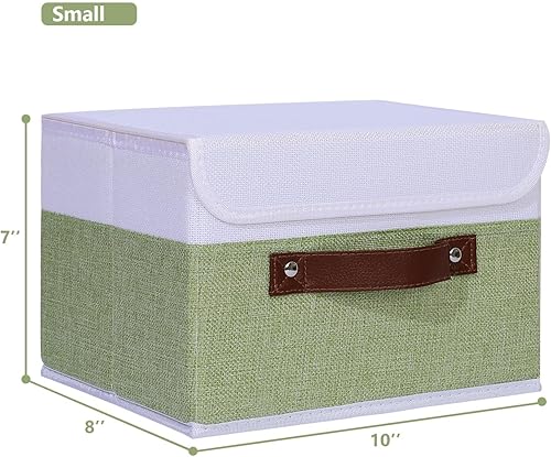 Miniatura 100 de ANMINY 2 contenedores de almacenamiento con tapa, asas de piel sintética, cajas de almacenamiento de plástico PP, decorativas, plegables, de tela