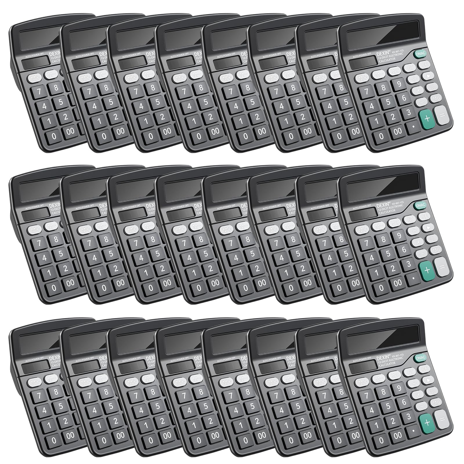 Taschenrechner, 12-stellig, Tischrechner mit großem LCD-Display und empfindlichen Tasten, Solar- und Batterie-Dual-Power, perfekt für Büro, Schule, Zuhause, Schwarz, 24 Stück