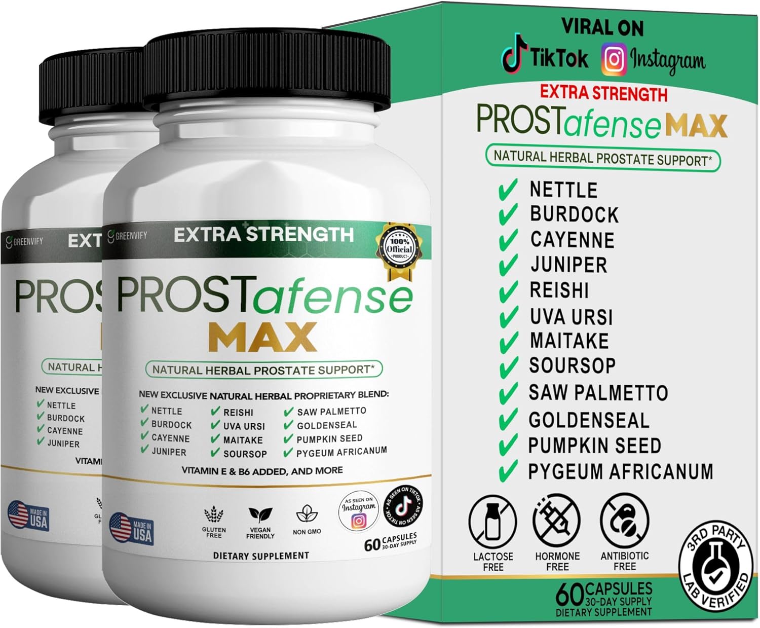 Max Prostate Support Supplement - Natural Herbal Blend with Saw Palmetto Pumpkin Seed Pygeum Uva Ursi - Gluten Free Vegan Non-GMO - 60 Capsules (2)