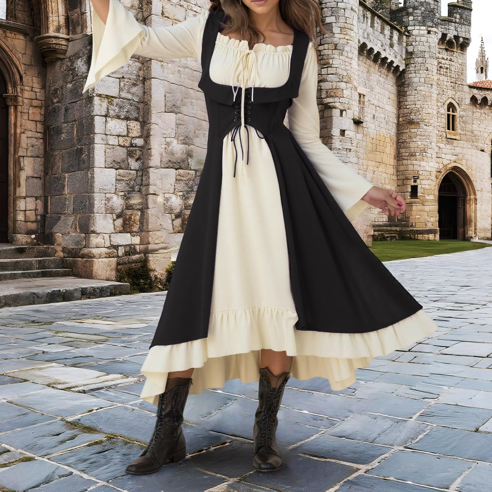 Damen Oktoberfestkleid Trachtenkleid Dirndlkleid Elegantes mittelalterliches Kleid für Frauen Gothic Cosplay historisches Gerichtskleid Halloween Party Outfit Carnaval Halloween Costume