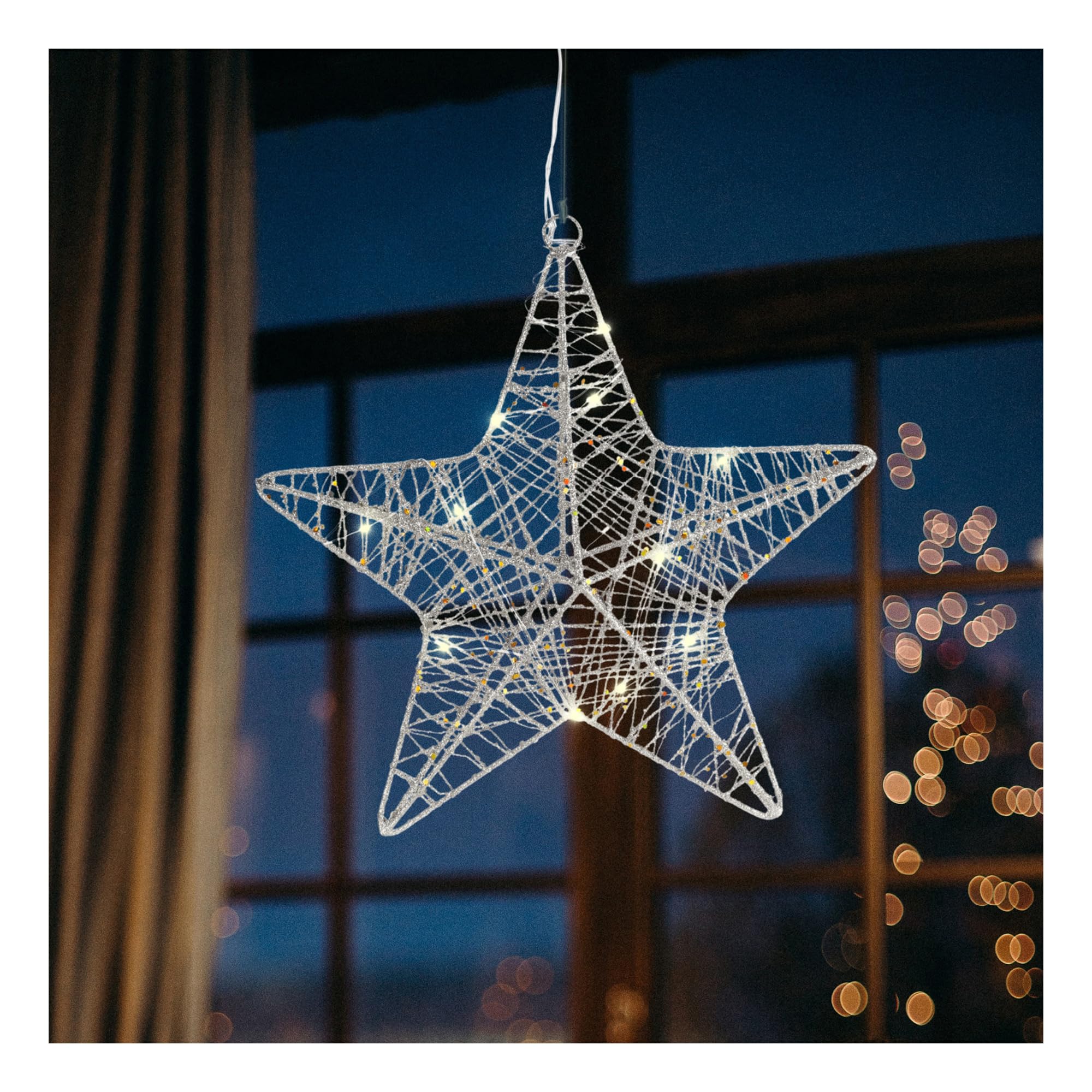COM-FOUR® Deco LED star Christmas - Christmas decoration star to hang up - poinsettia made of metal with sequins - decoration hanger