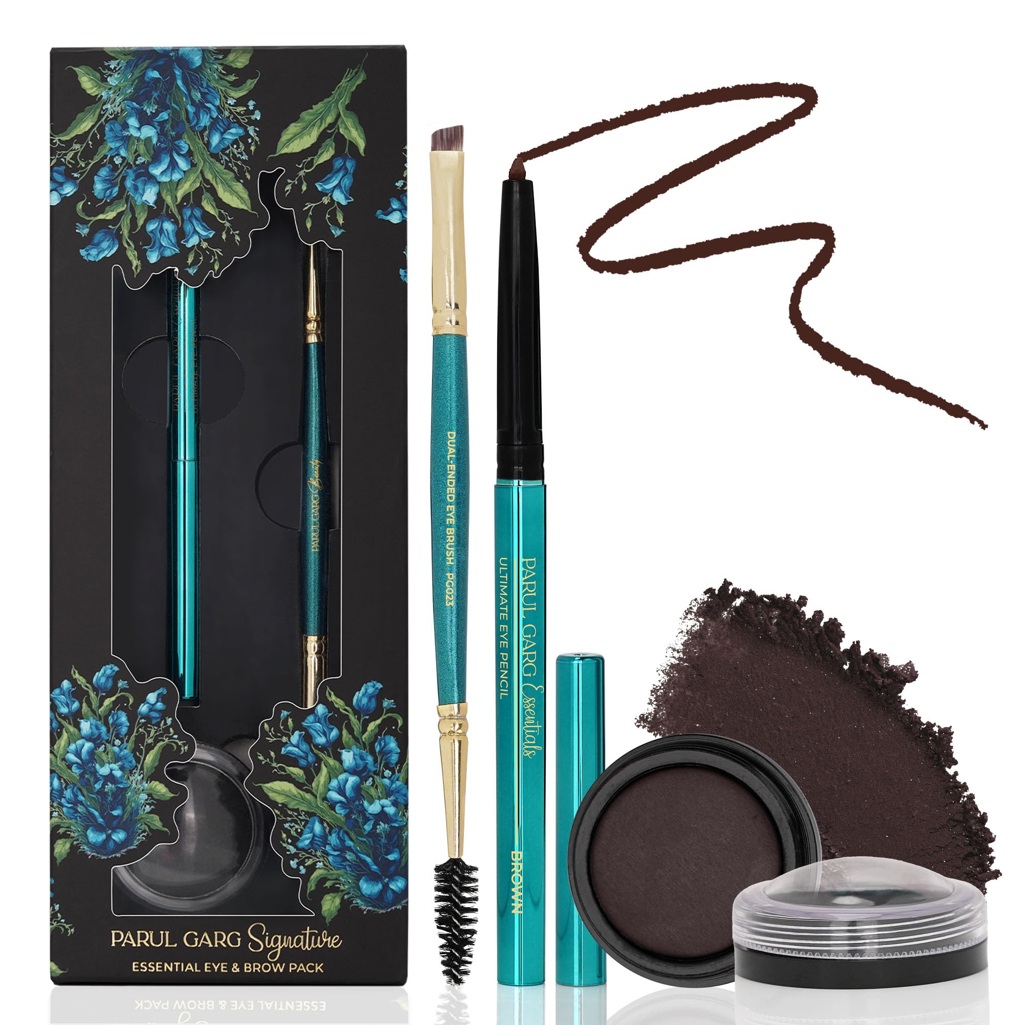 Parul Garg Beauty Signature Essential Kajal & Eyebrow Pack – 3-in-1 Long-Stay Kajal, Eyebrow Definer, Eye Brush & Shadow | Smudge-Proof & Blendable | No Smudging | Vegan & Clean Beauty | Deep Brown