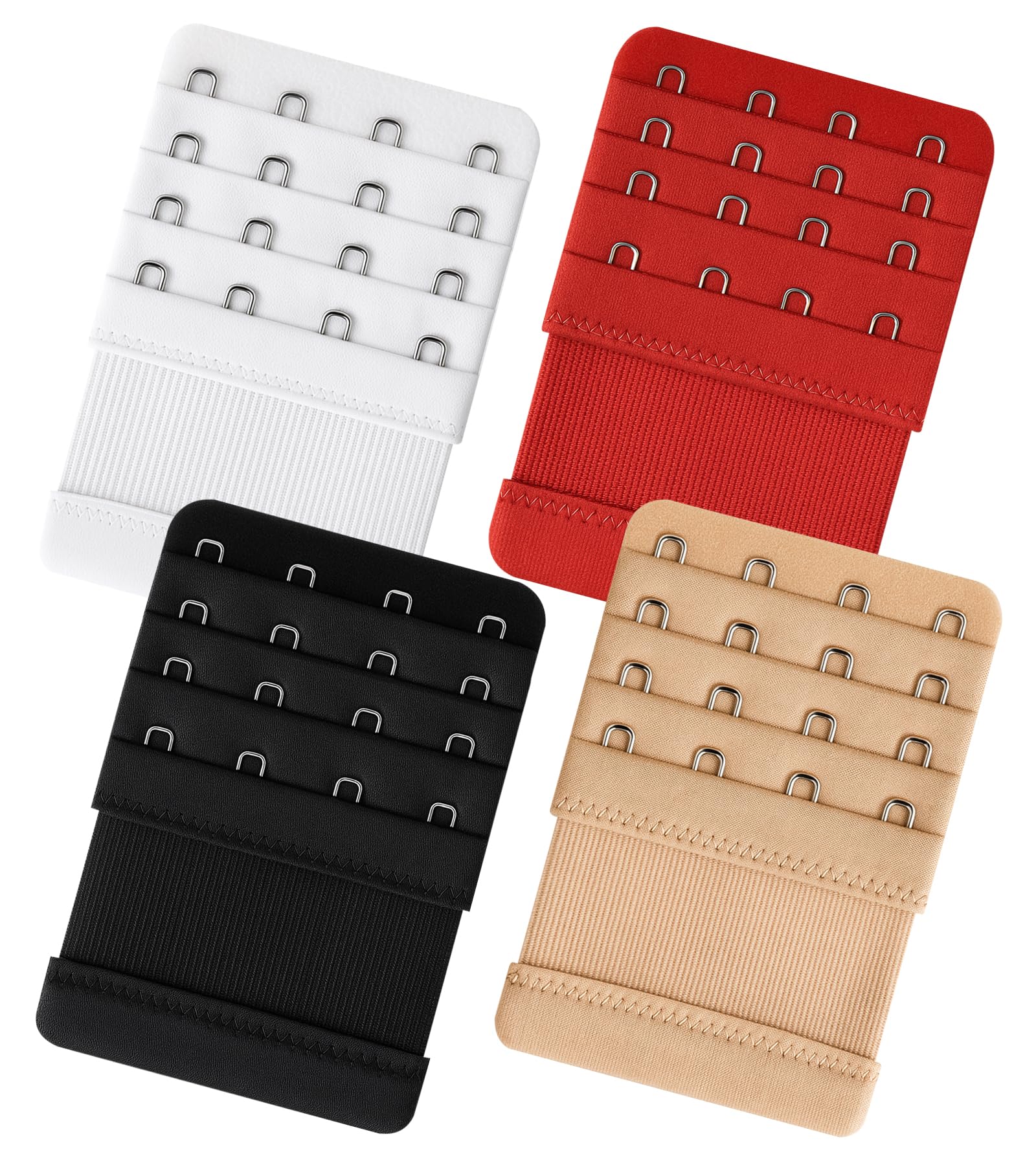4 Pcs Women's Bra Extenders 4 Hooks & 4 Rows Comfortable Stretchy Bra Extension Strap Multicolor