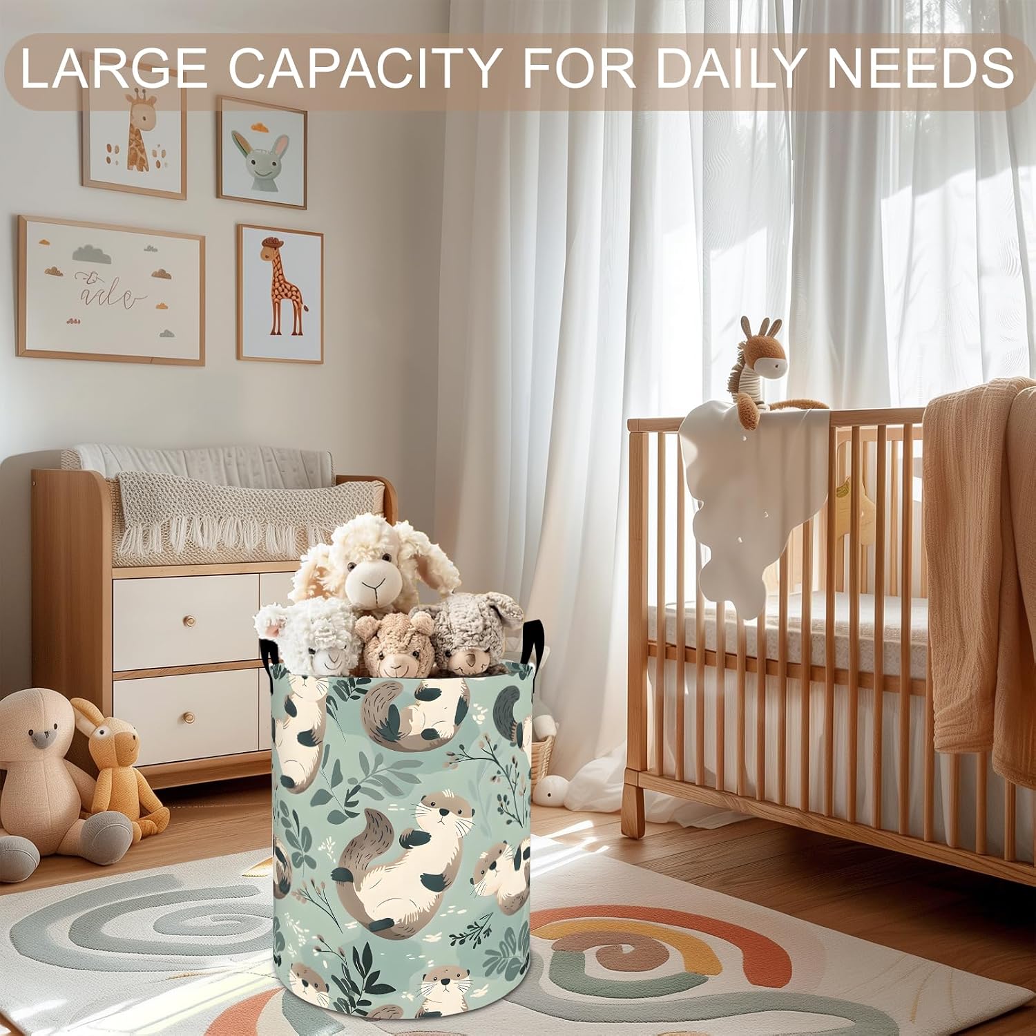 Otter Laundry Basket Hamper 19.7"x15.8", Cartoon Otter Foldable Waterproof Oxford Clothes Storage Bucket for Room Bathroom Bedroom Nursery Decor, Toy Organizer Bins Gifts for Kids Boys Girls